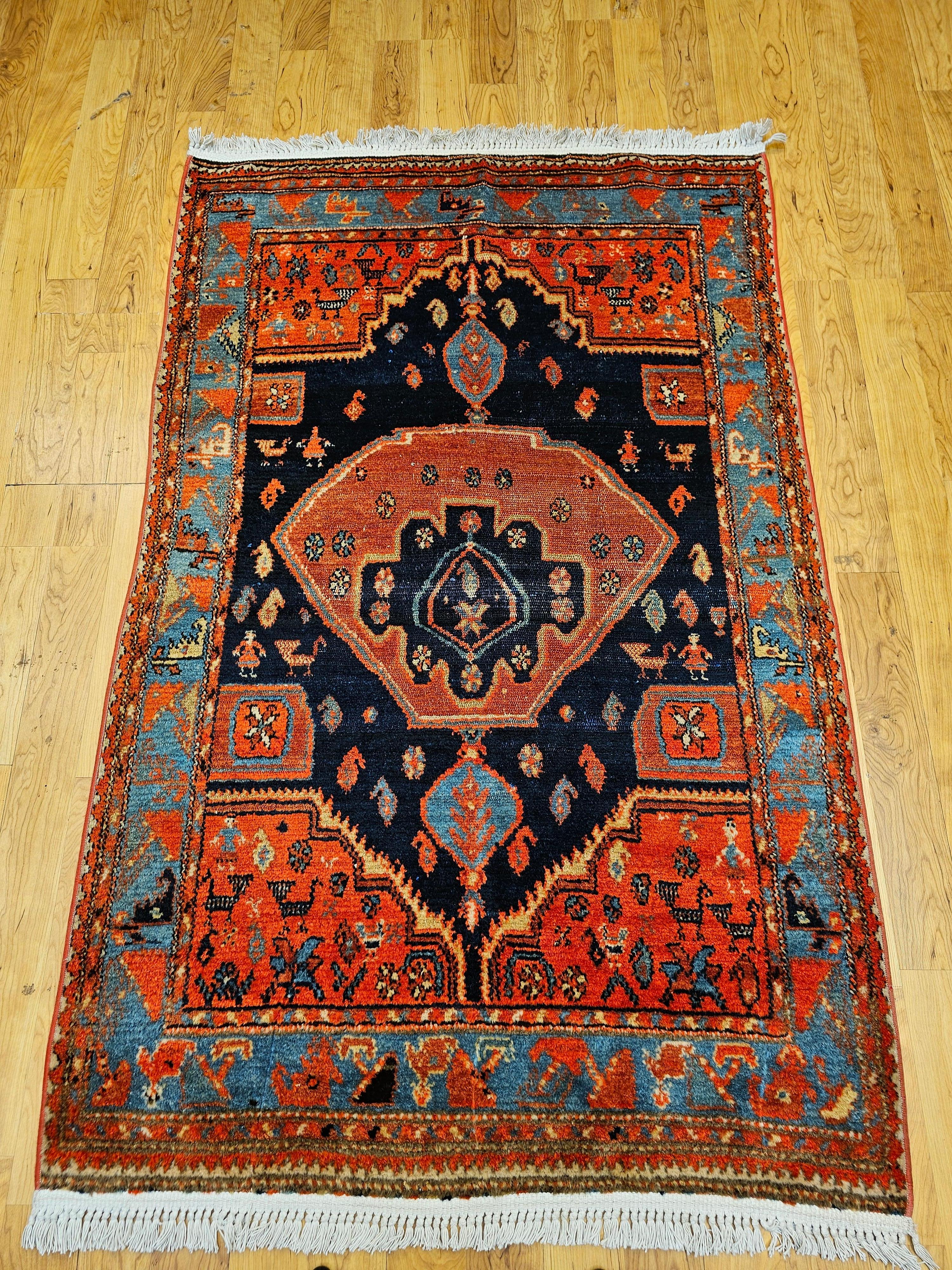 Tappeto persiano vintage Malayer con disegno a medaglione in blu navy e turchese in vendita 11