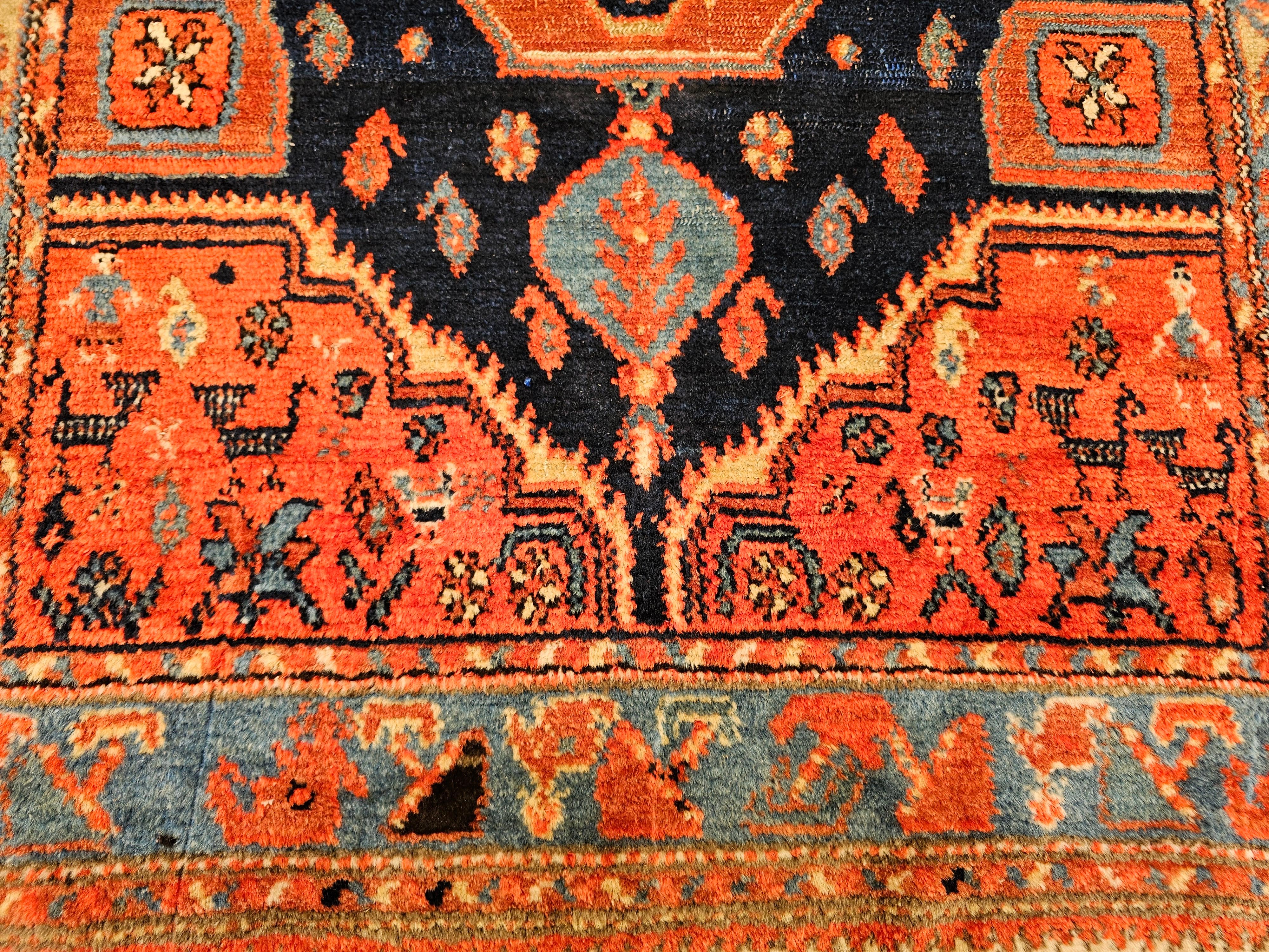 Tappeto persiano vintage Malayer con disegno a medaglione in blu navy e turchese in vendita 12