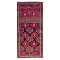 Vintage Persian Malayer Brown & Pink Handmade Wool Runner with Allover Design