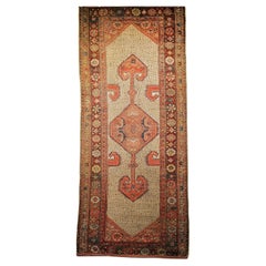Vintage Persian Malayer Camel Hair Runner with Geometric Medallion