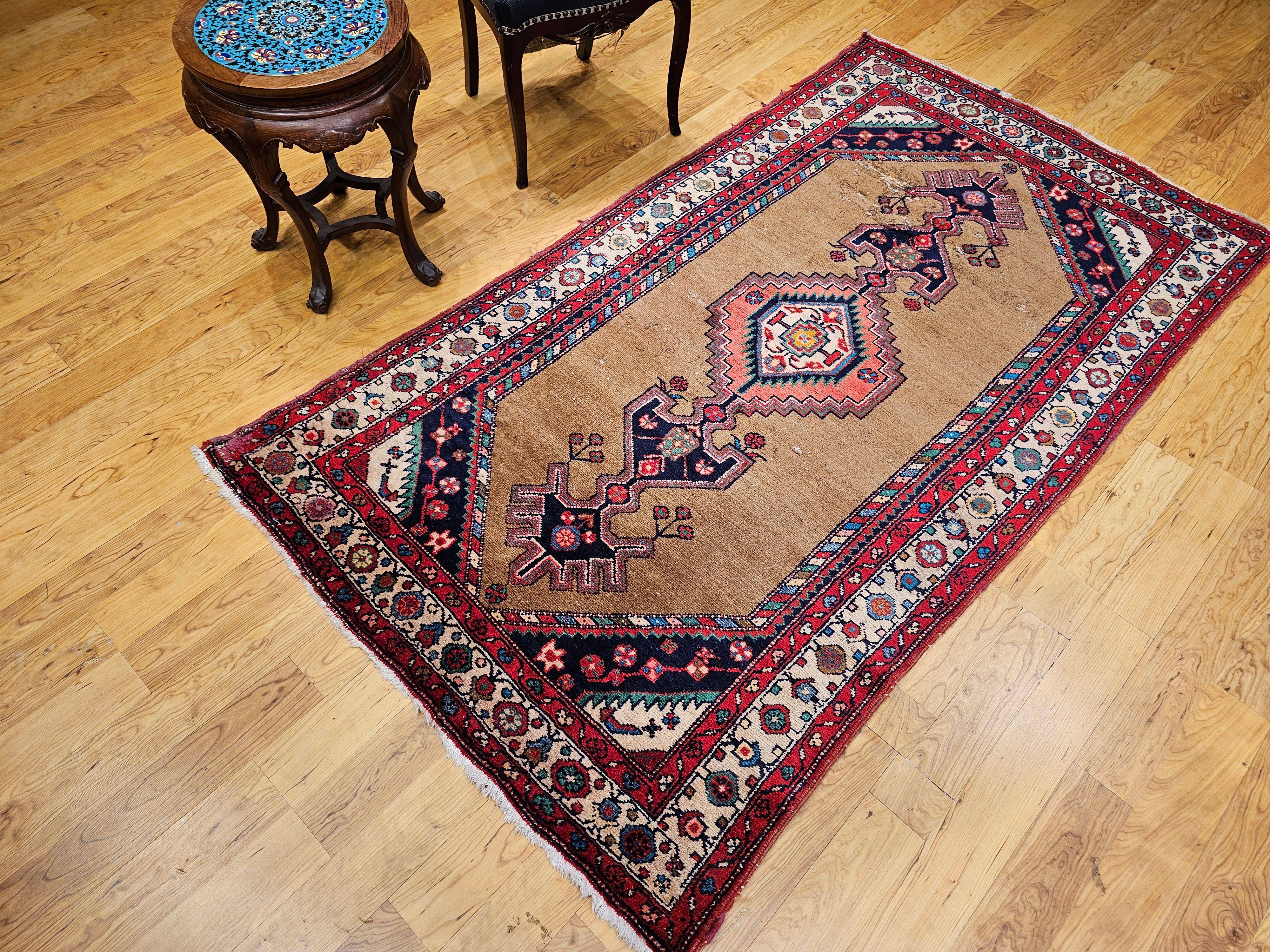 Persischer Malayer-Teppich aus Kamelienhaar, Vintage im Angebot 11