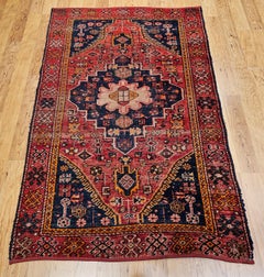 Antique Persian Malayer Area Rug, Hand-Knotted Wool, Red & Blue, 1900s