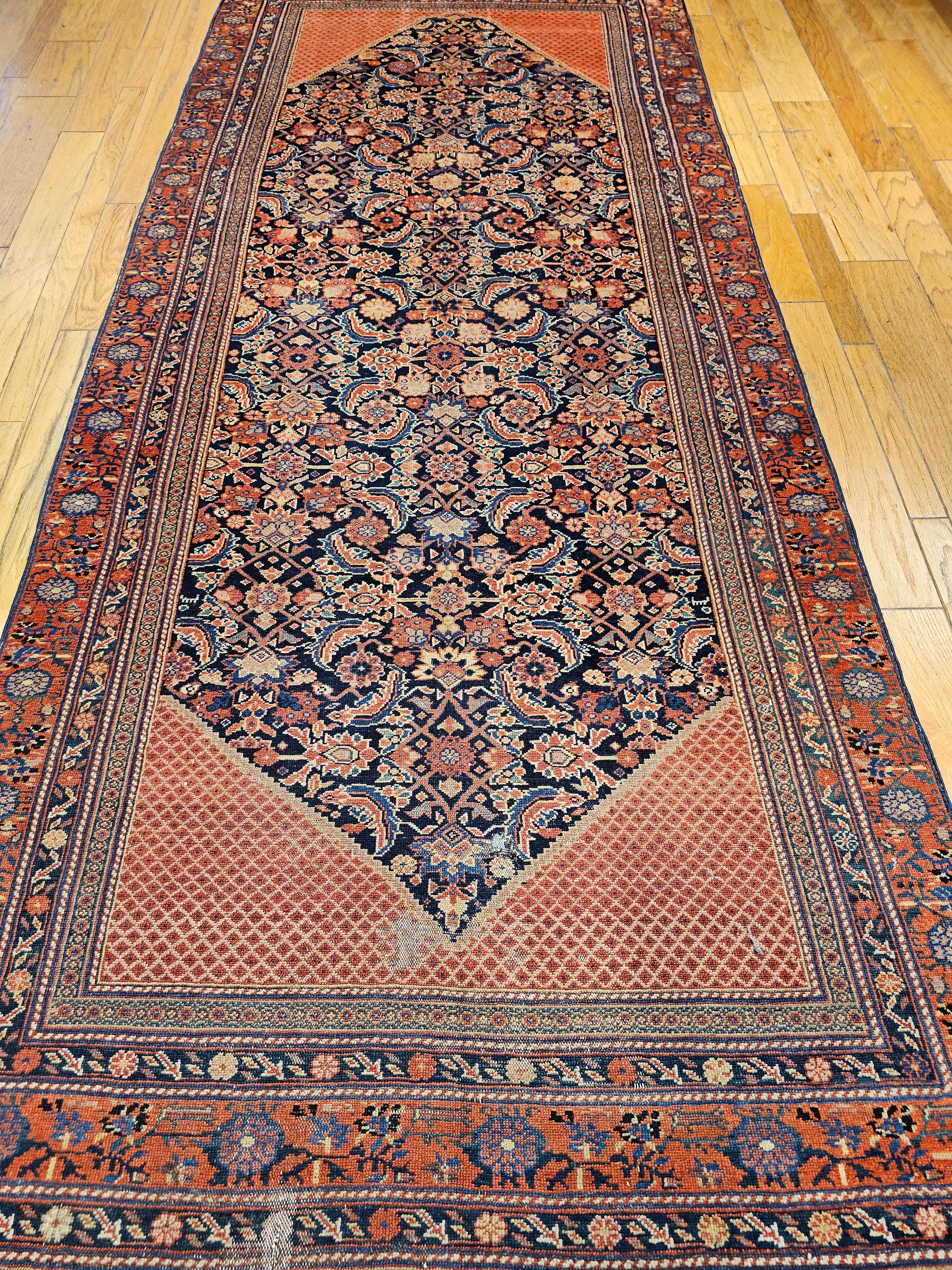 Vintage Persian Malayer Gallery Rug in Allover Herati Pattern in Navy Blue, Red For Sale 5
