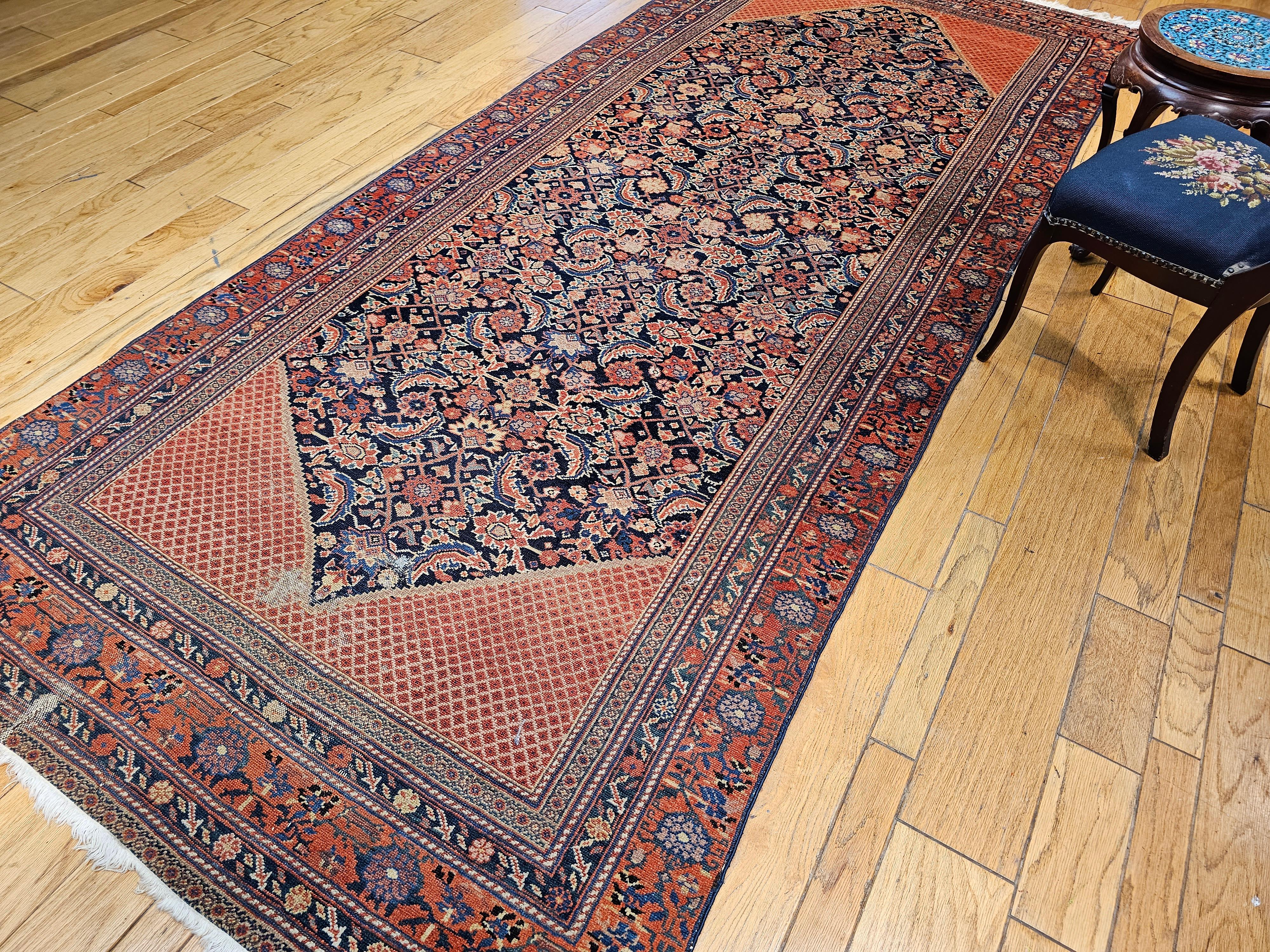 Vintage Persian Malayer Gallery Rug in Allover Herati Pattern in Navy Blue, Red For Sale 7