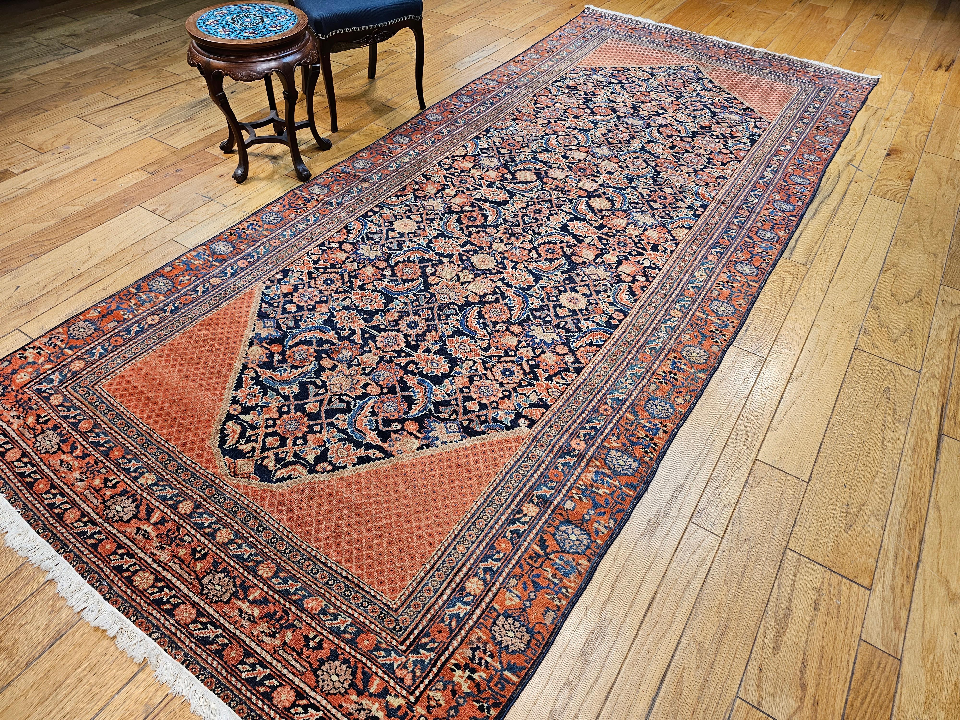 Vintage Persian Malayer Gallery Rug in Allover Herati Pattern in Navy Blue, Red For Sale 10