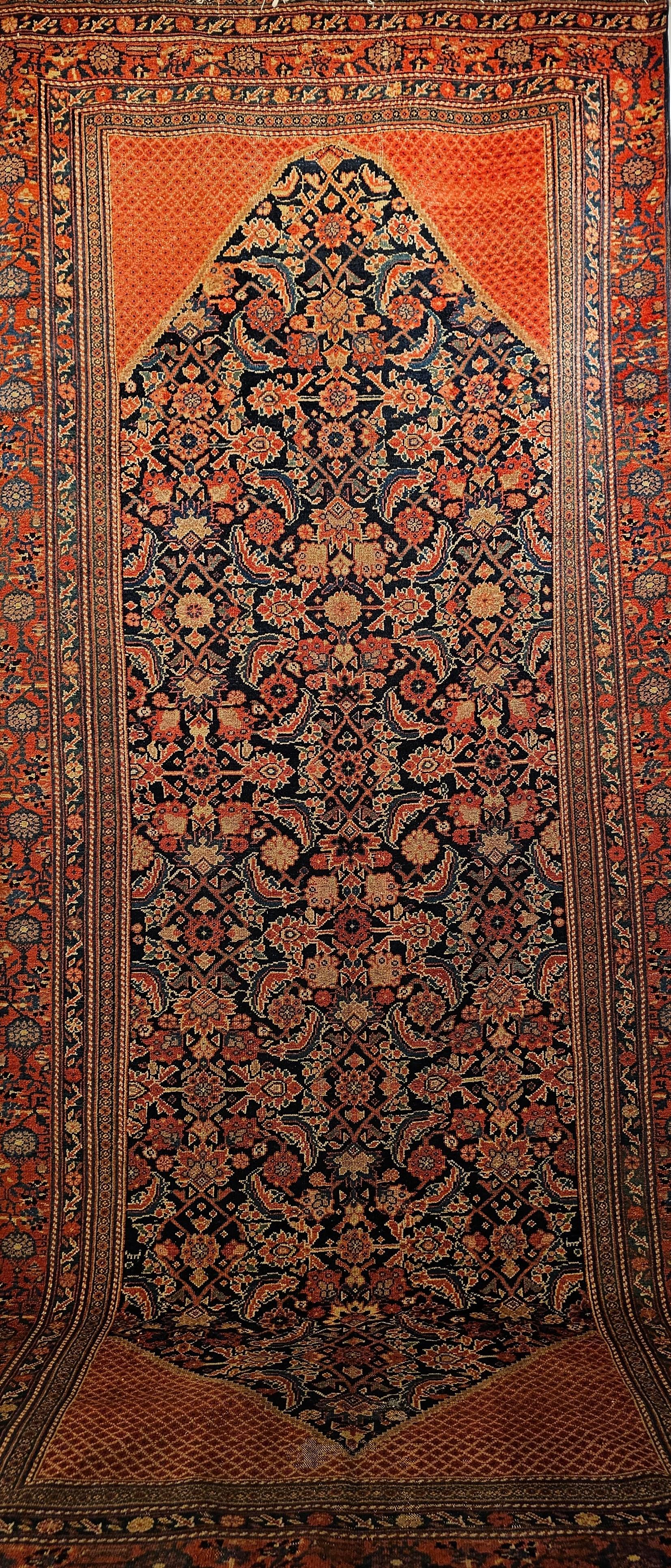 Vegetable Dyed Vintage Persian Malayer Gallery Rug in Allover Herati Pattern in Navy Blue, Red For Sale