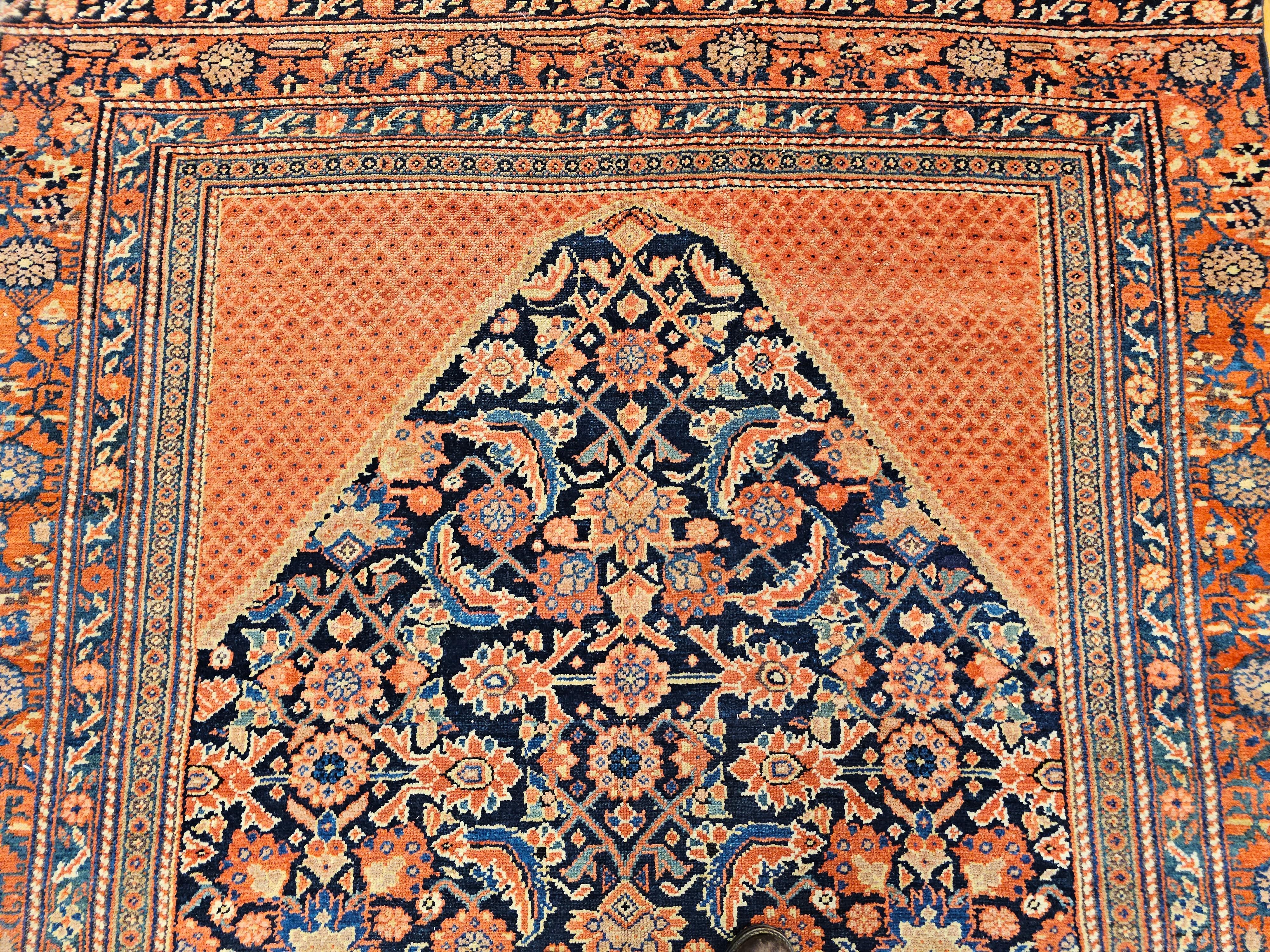 Vintage Persian Malayer Gallery Rug in Allover Herati Pattern in Navy Blue, Red In Good Condition For Sale In Barrington, IL