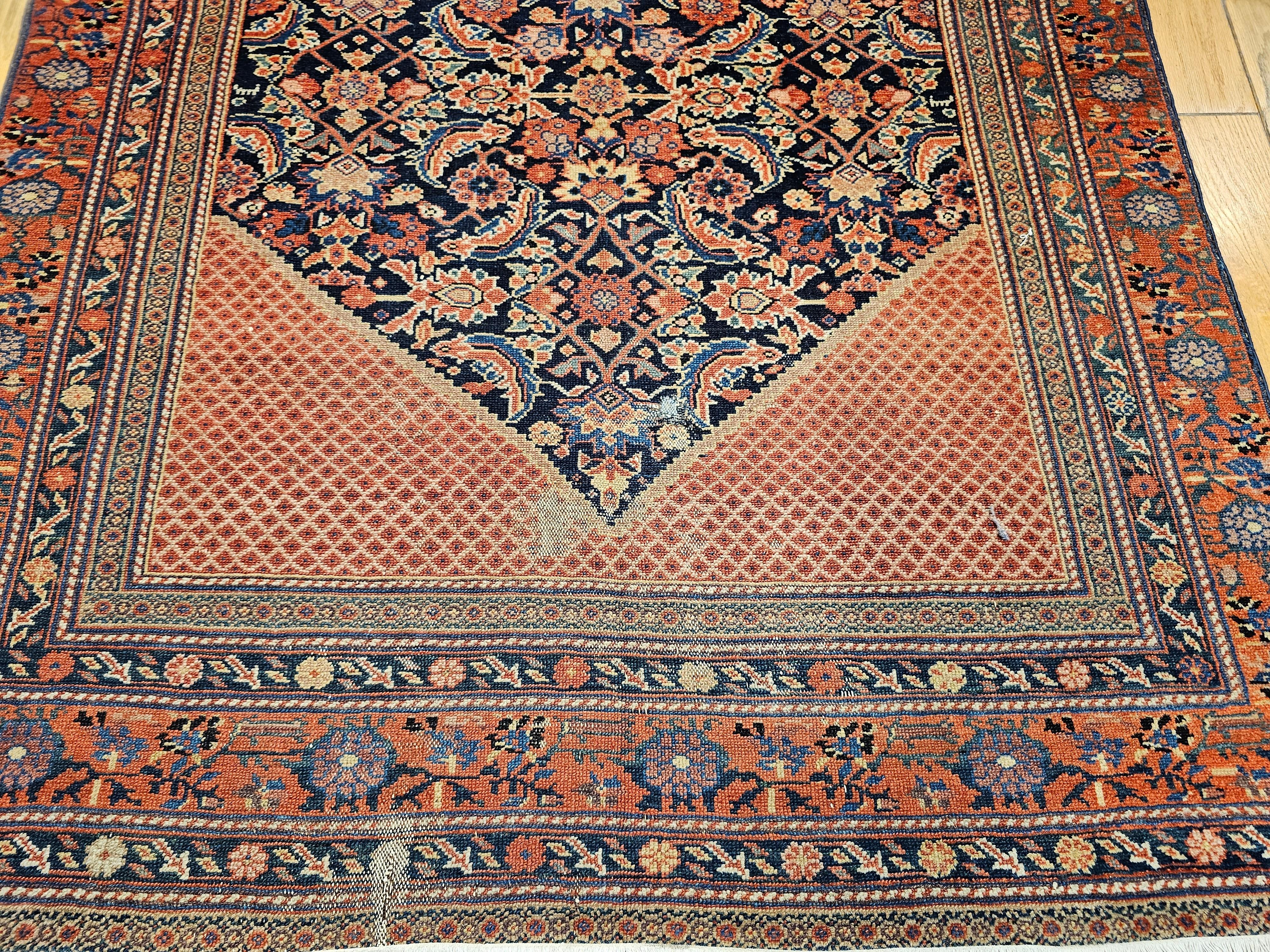 20th Century Vintage Persian Malayer Gallery Rug in Allover Herati Pattern in Navy Blue, Red For Sale