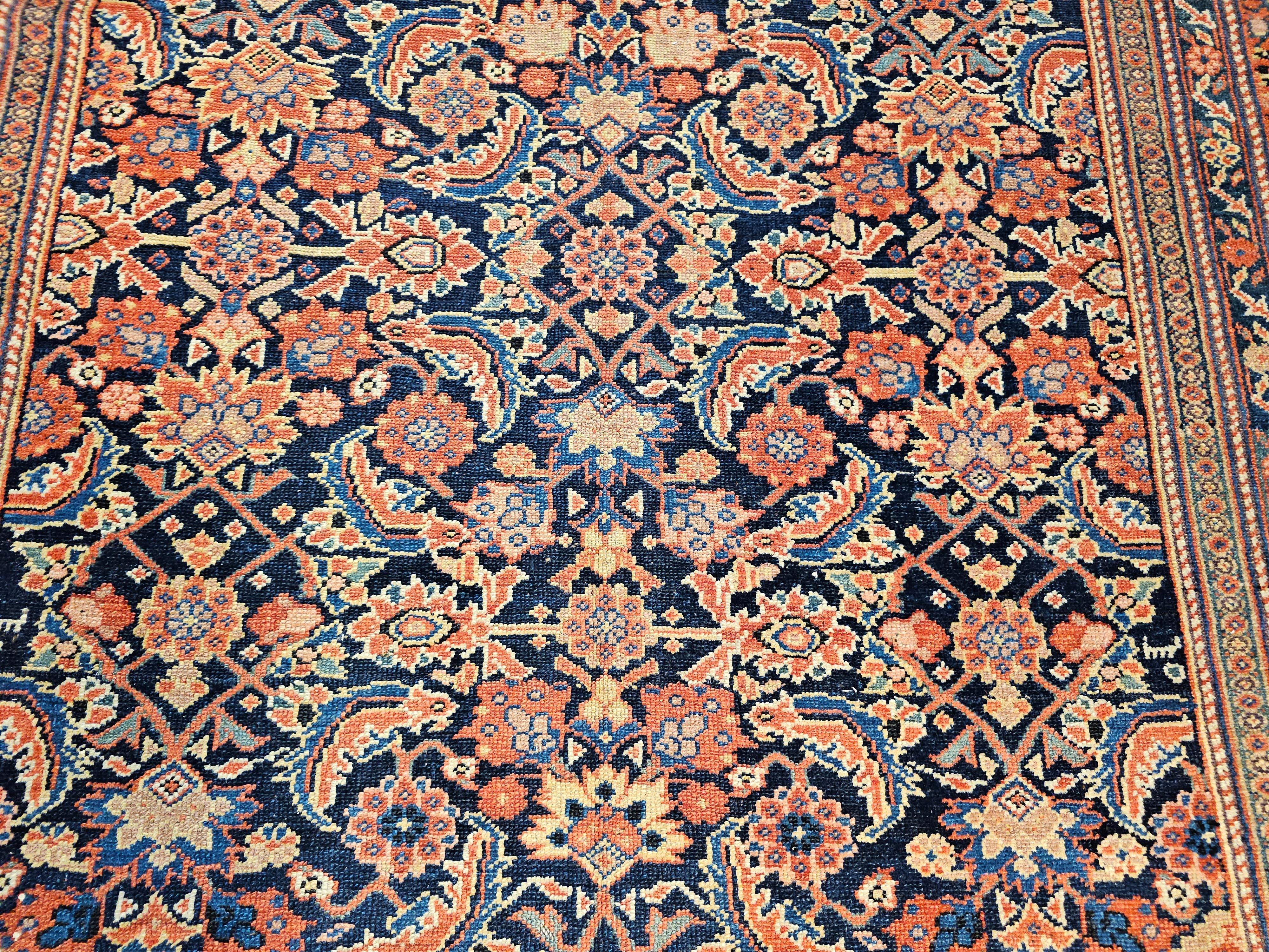 Wool Vintage Persian Malayer Gallery Rug in Allover Herati Pattern in Navy Blue, Red For Sale