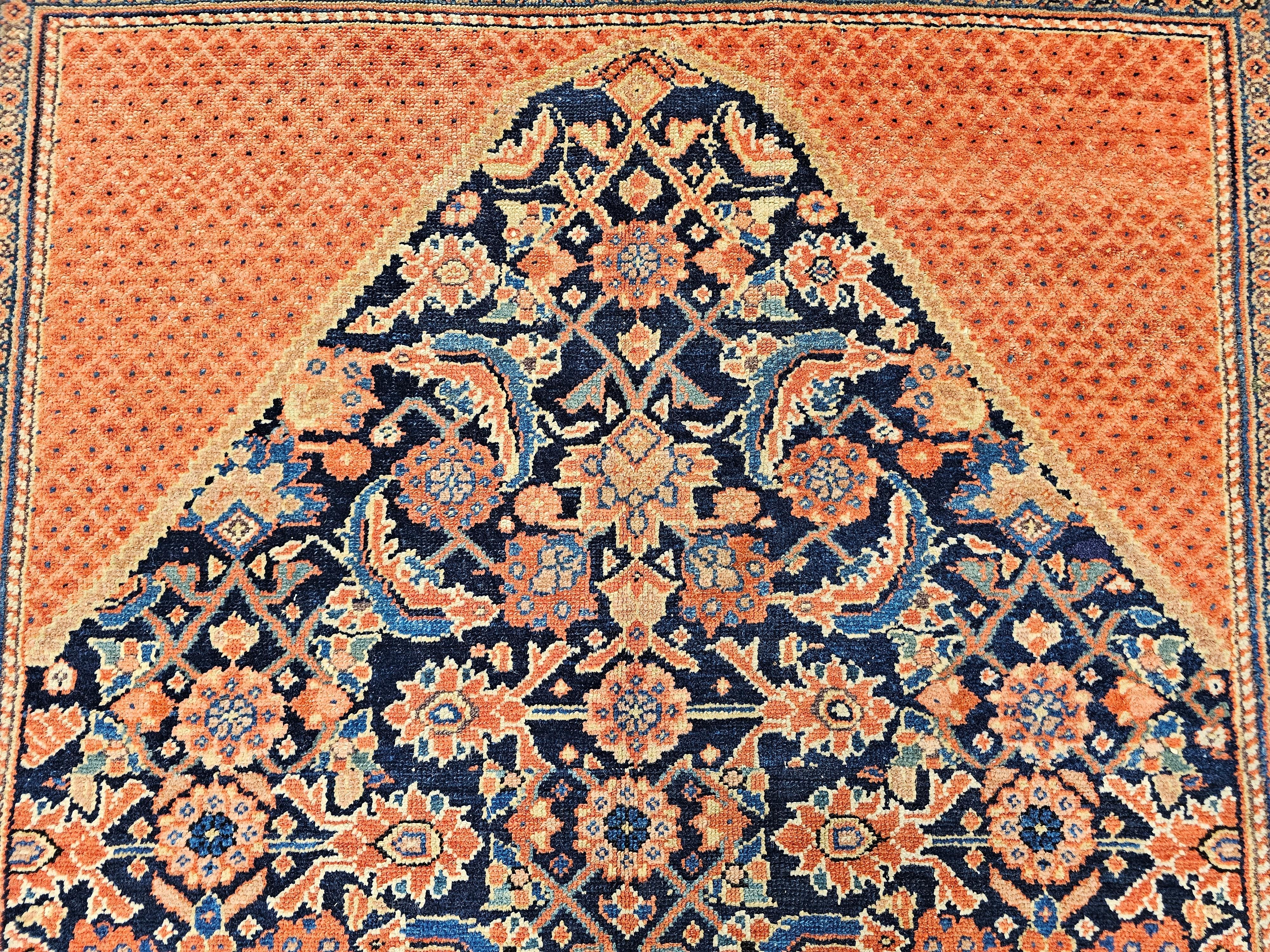 Vintage Persian Malayer Gallery Rug in Allover Herati Pattern in Navy Blue, Red For Sale 2