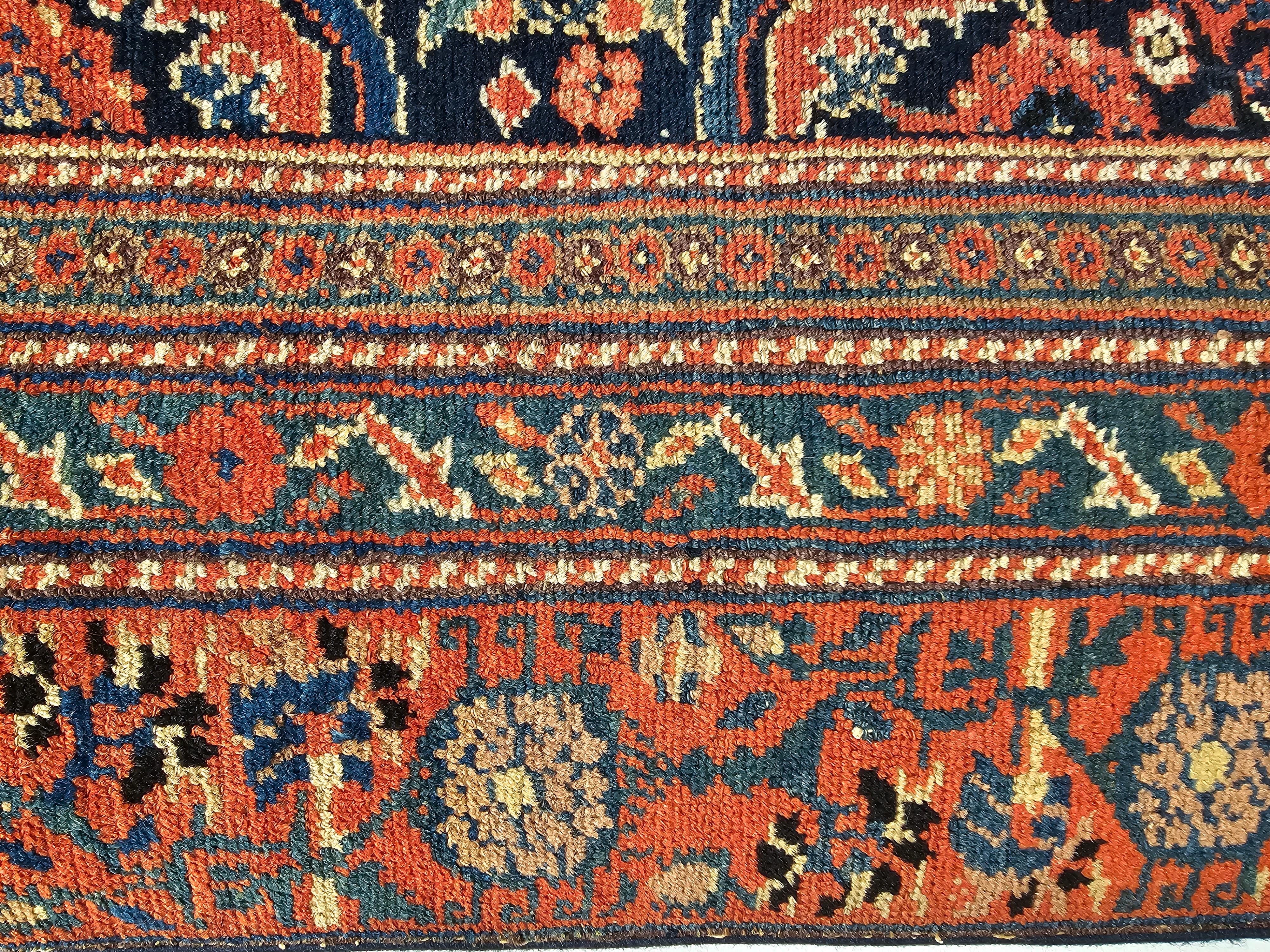 Vintage Persian Malayer Gallery Rug in Allover Herati Pattern in Navy Blue, Red For Sale 3