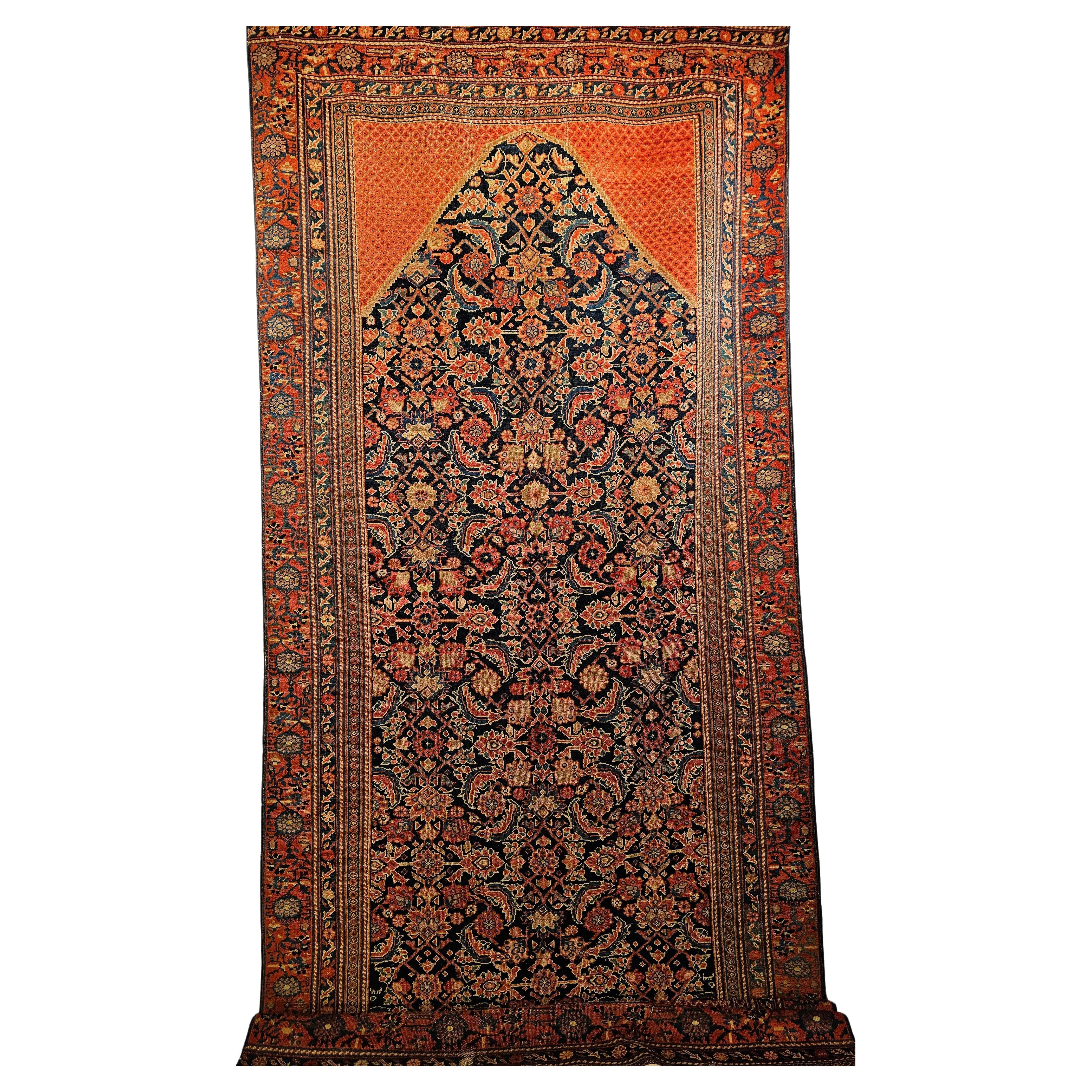 Vintage Persian Malayer Gallery Rug in Allover Herati Pattern in Navy Blue, Red For Sale