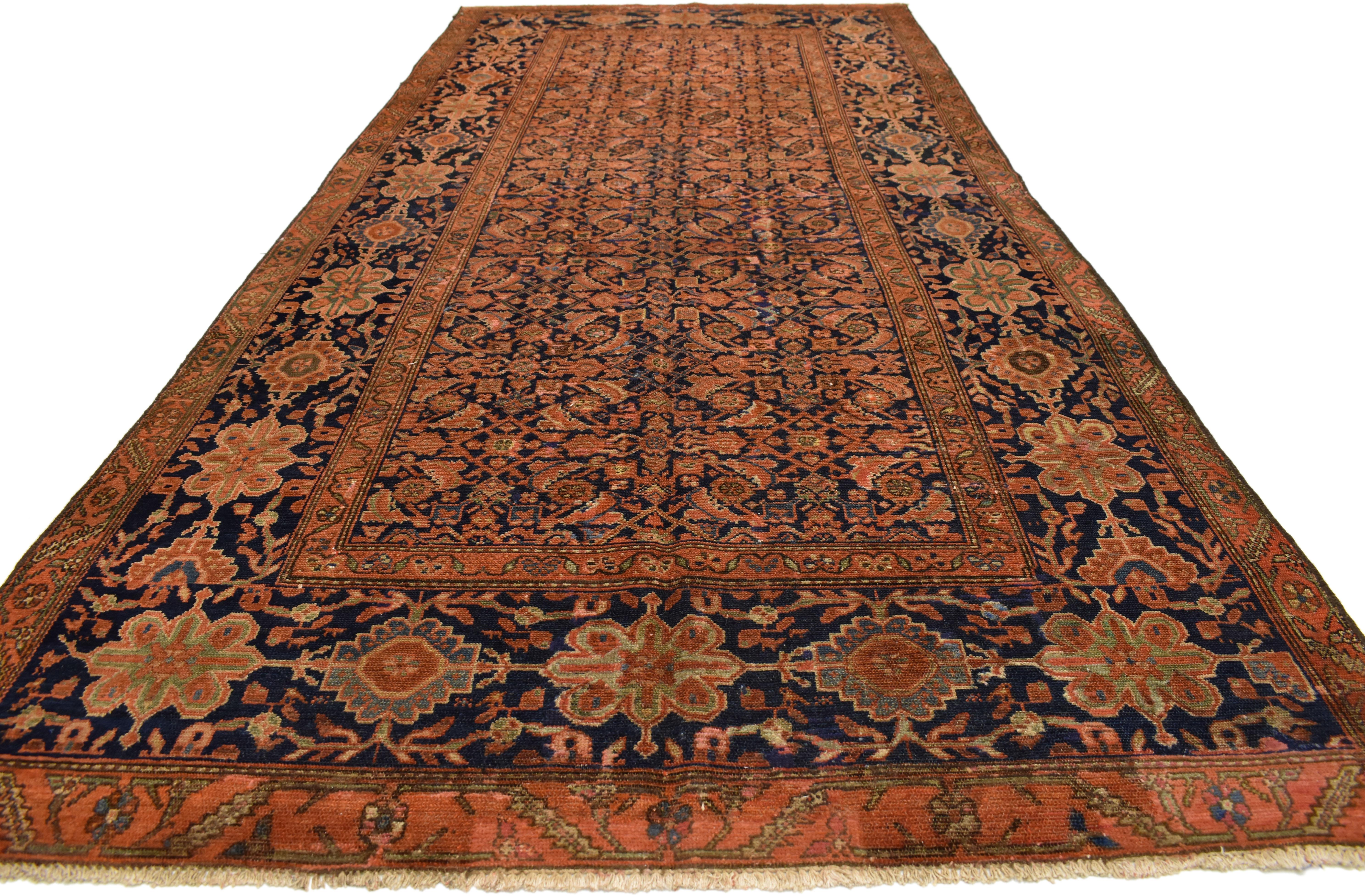Hand-Knotted Vintage Persian Malayer Gallery Rug, Wide Hallway Runner For Sale