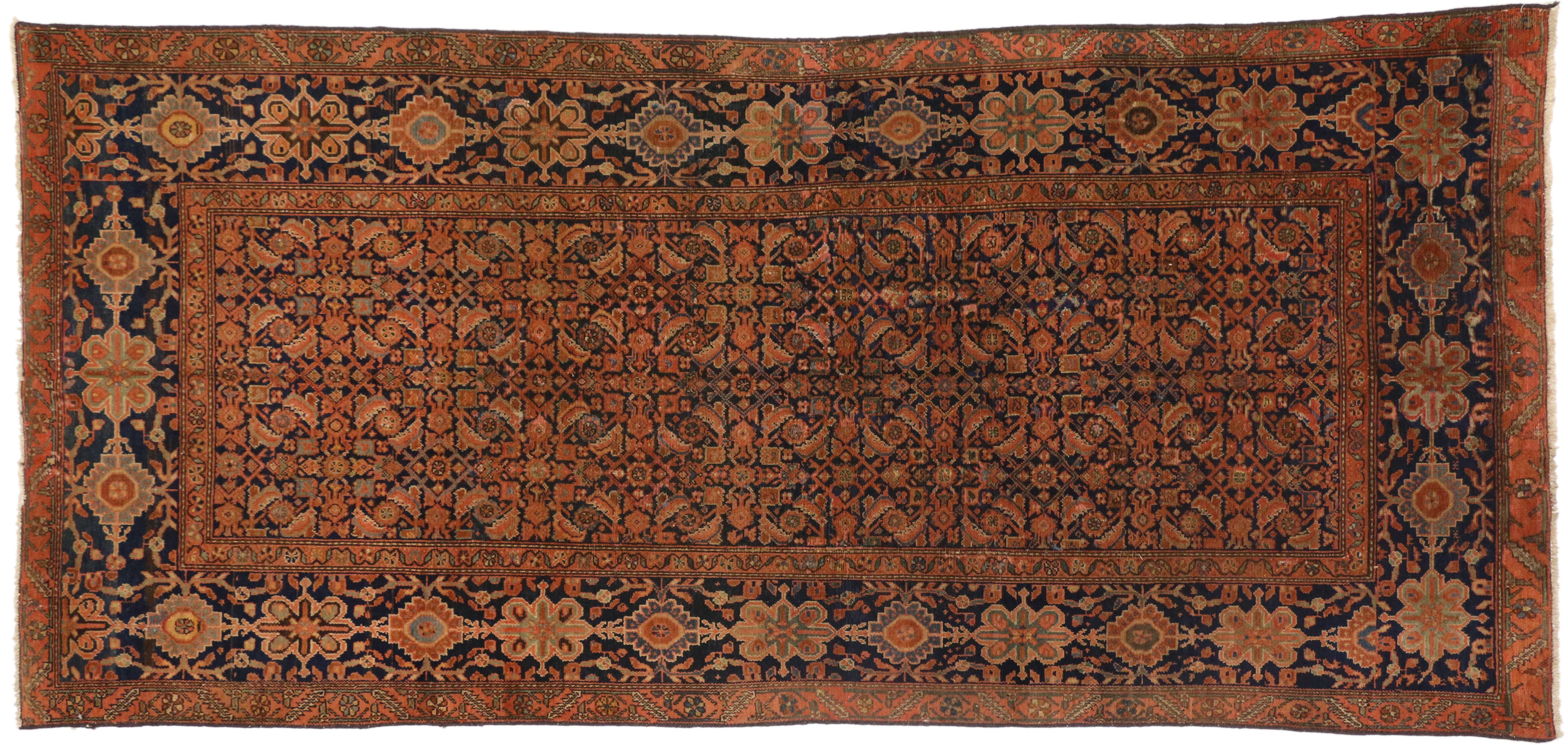 Wool Vintage Persian Malayer Gallery Rug, Wide Hallway Runner For Sale