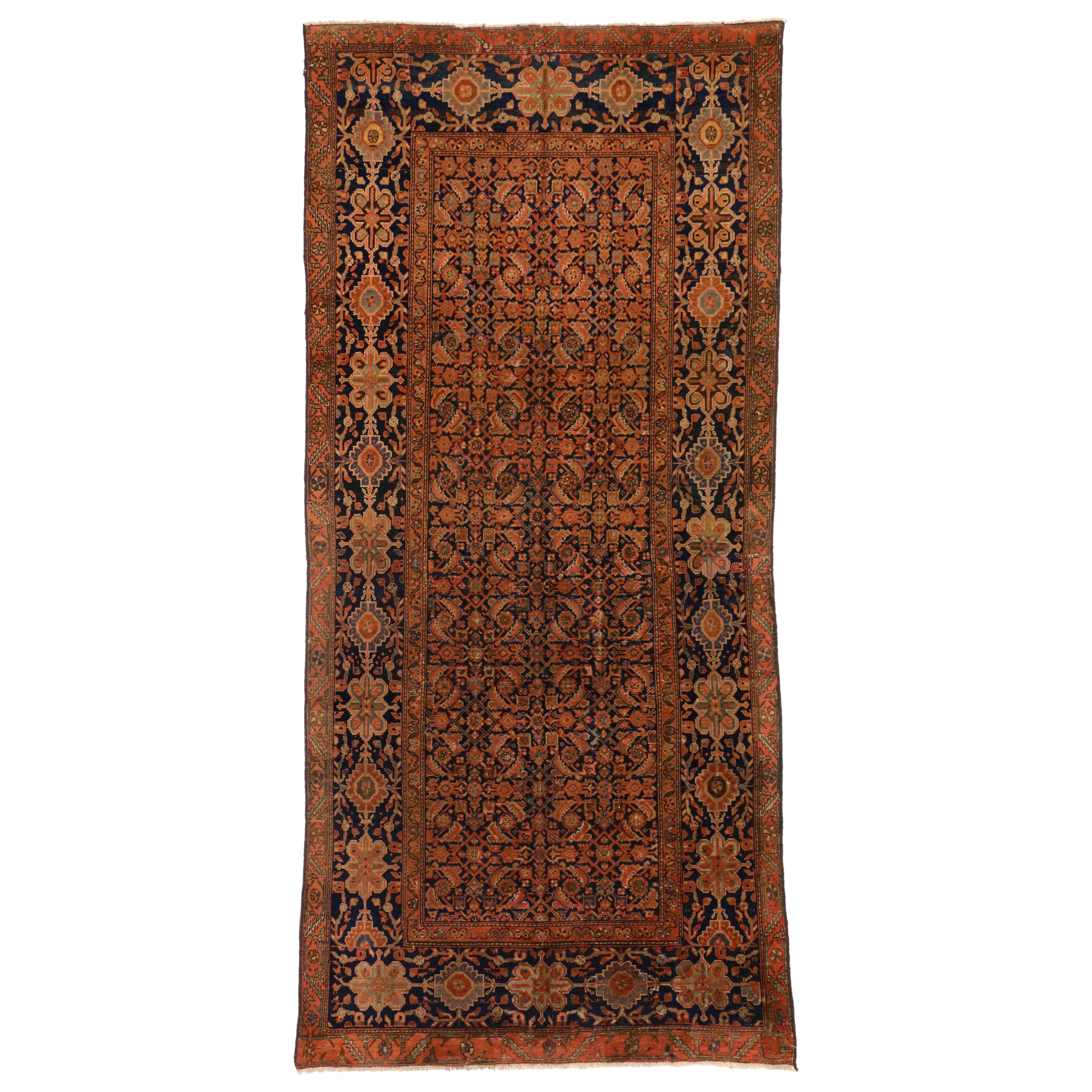 Vintage Persian Malayer Gallery Rug, Wide Hallway Runner For Sale