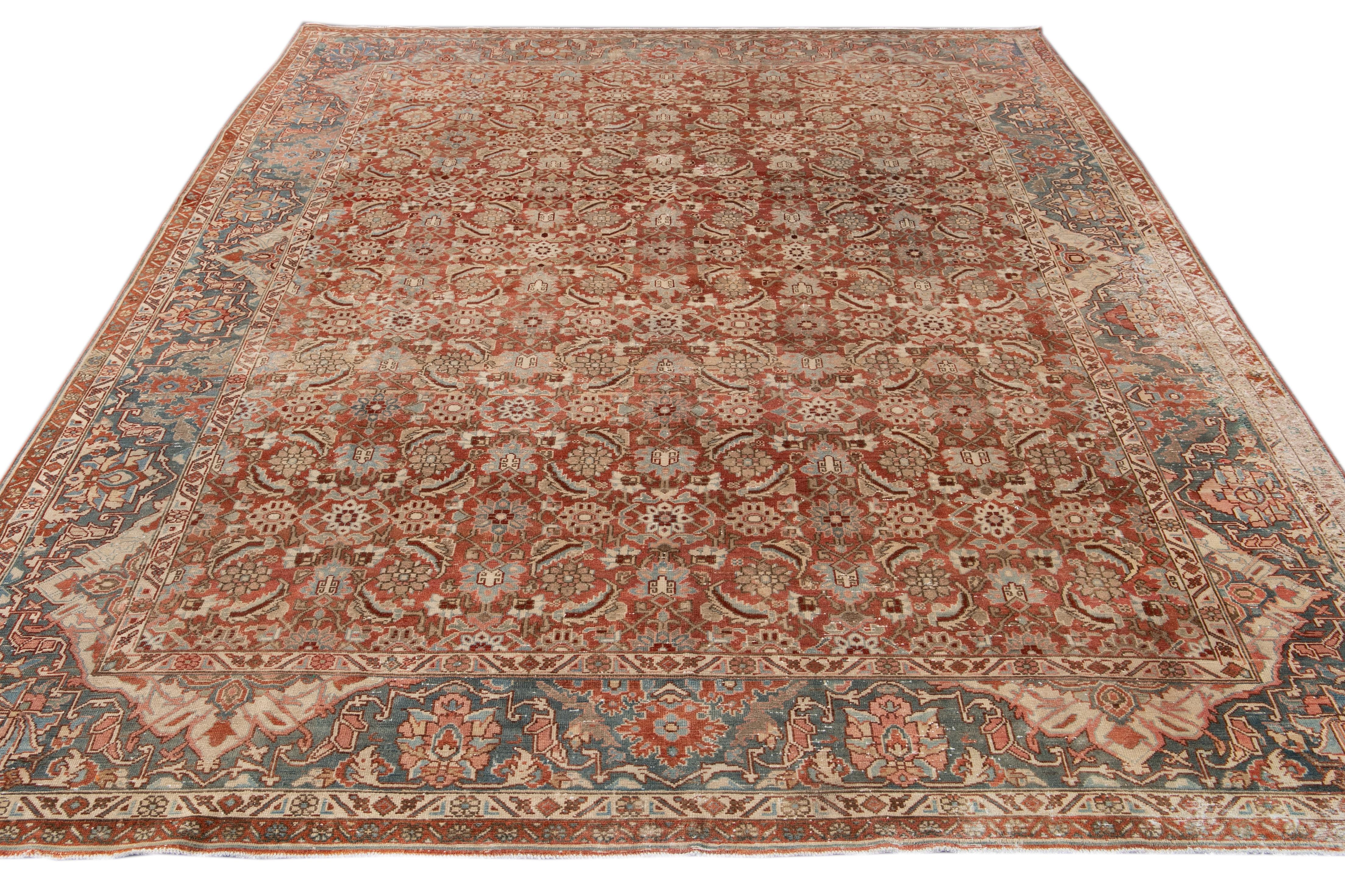 Hand-Knotted Vintage Persian Malayer Handmade Wool Rug For Sale