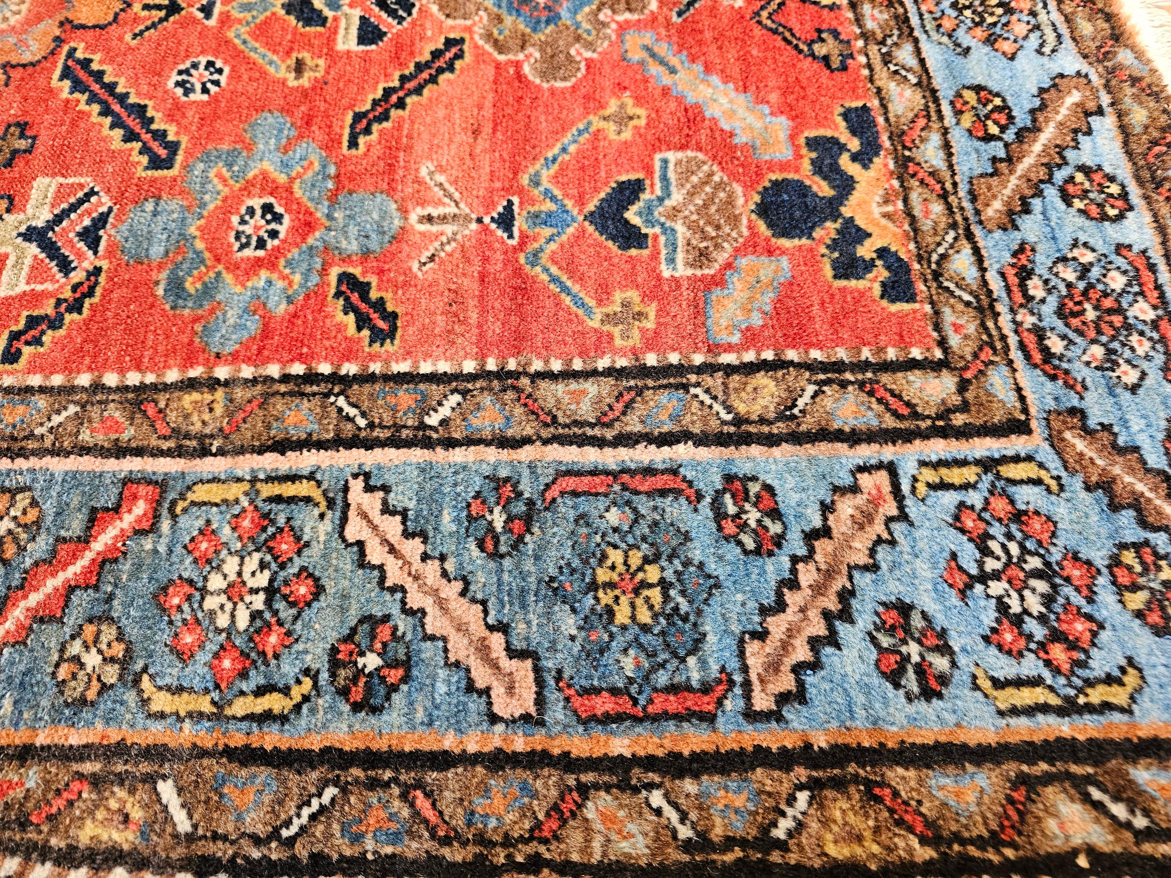 20th Century Vintage Persian Malayer in All Over Geometric Pattern in Rust, Persian Blue For Sale