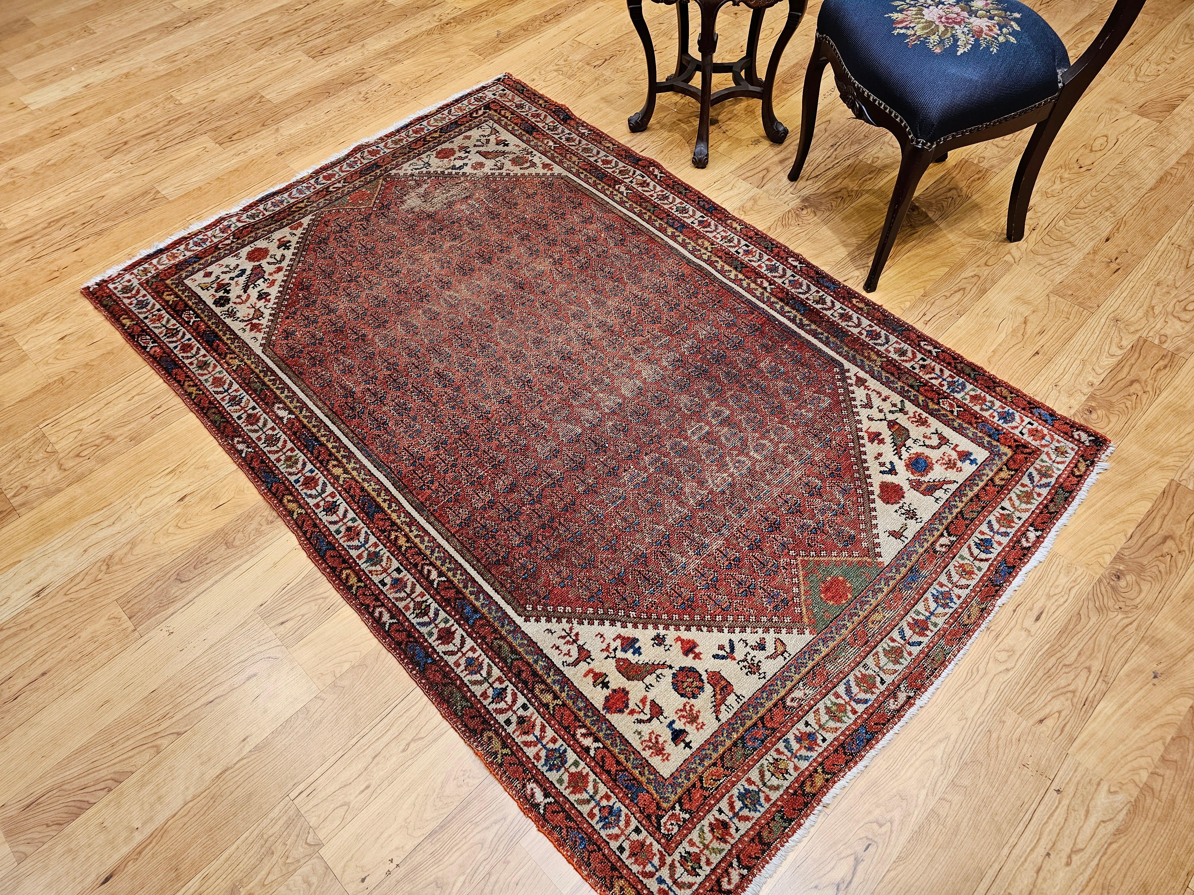 Vintage Persian Malayer in All Over Paisley Pattern in Burgundy, Ivory, Blue For Sale 4