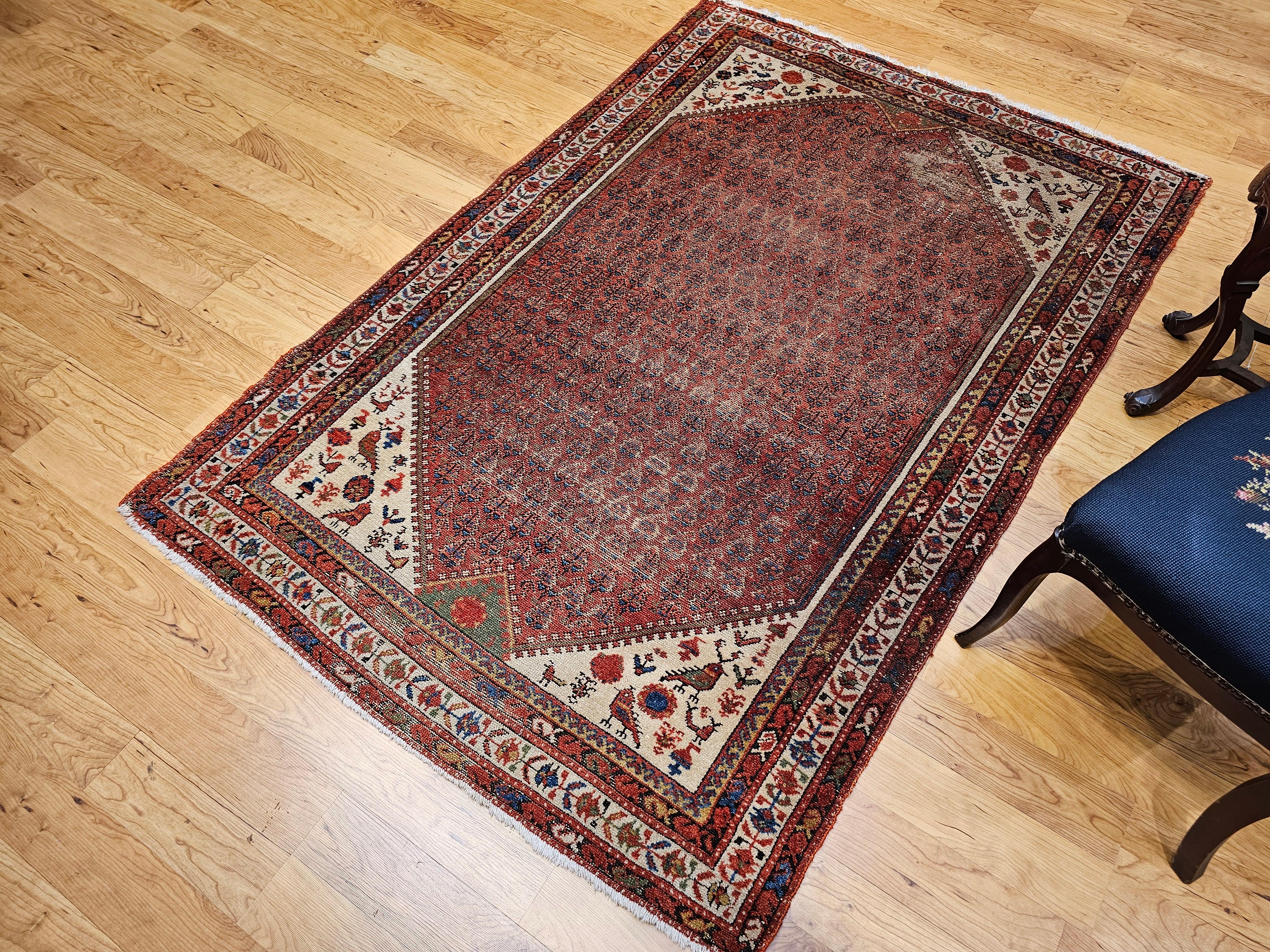 Vintage Persian Malayer in All Over Paisley Pattern in Burgundy, Ivory, Blue For Sale 6