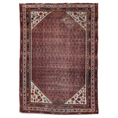 Antique Persian Malayer in All Over Paisley Pattern in Burgundy, Ivory, Blue