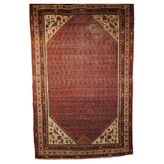 Malayer persiano d
epoca con motivo Paisley in Borgogna, Avorio e Blu