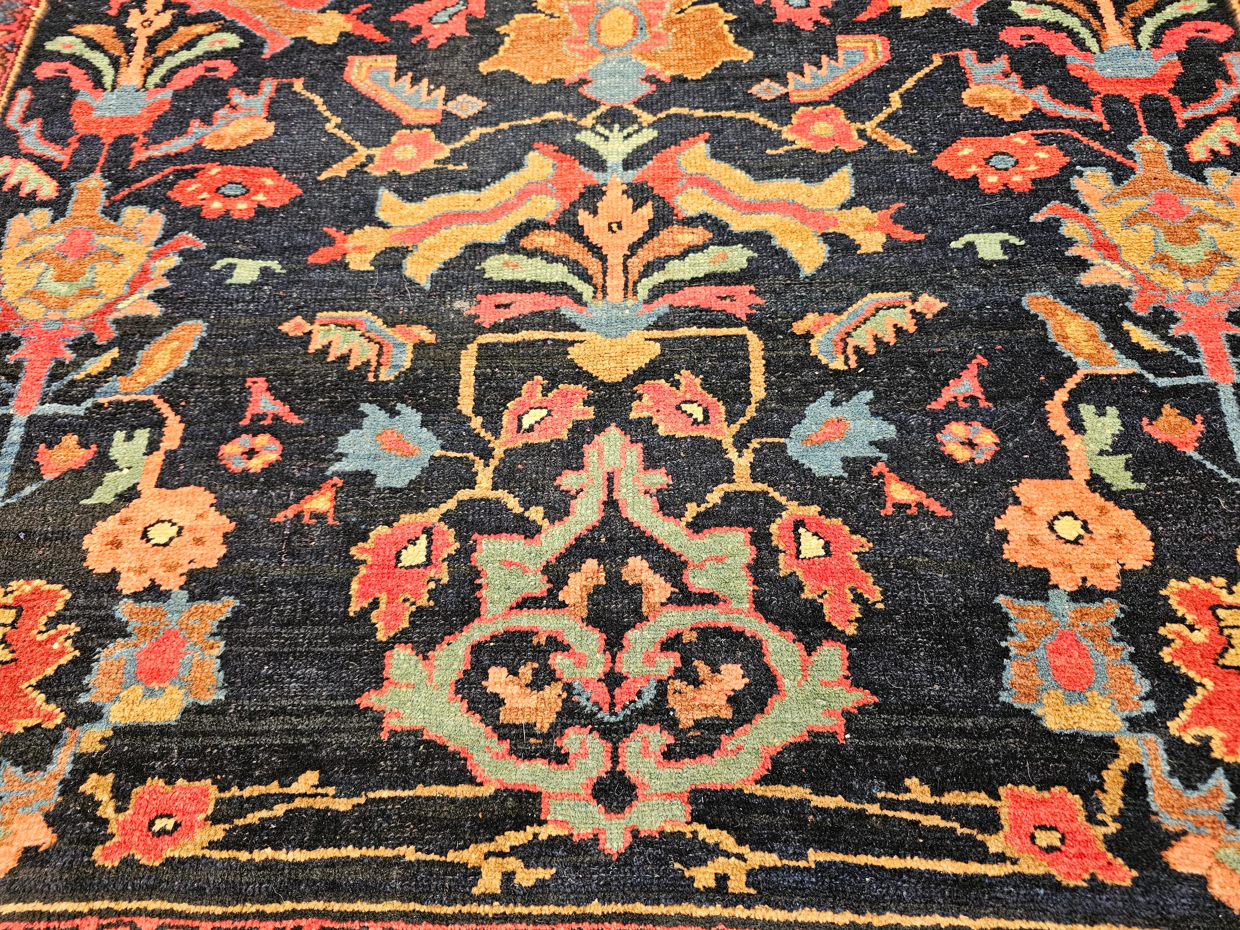 Vintage Persian Malayer in Allover Geometric Pattern in Navy Blue, Blue, Green For Sale 1