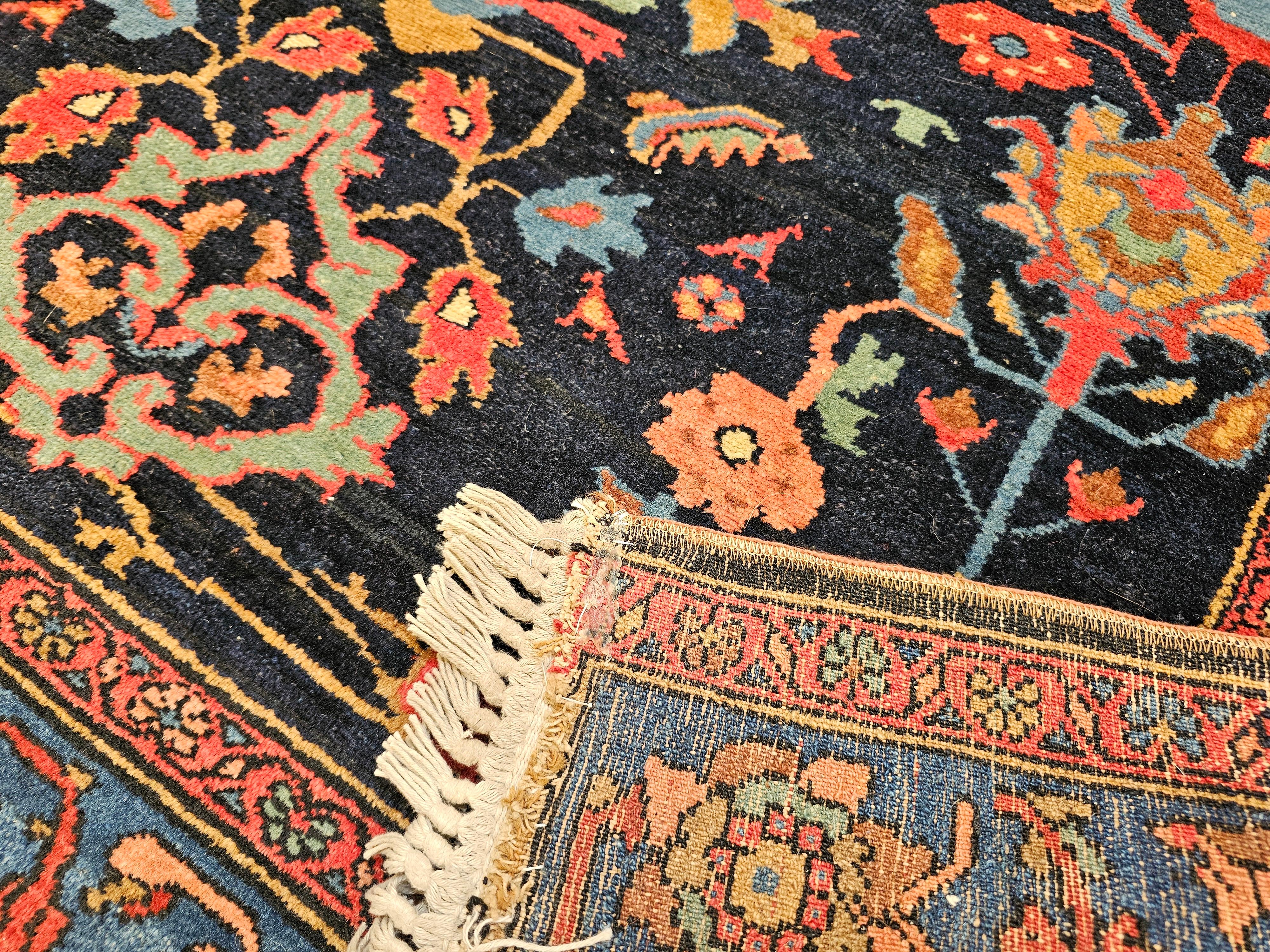 Vintage Persian Malayer in Allover Geometric Pattern in Navy Blue, Blue, Green For Sale 3