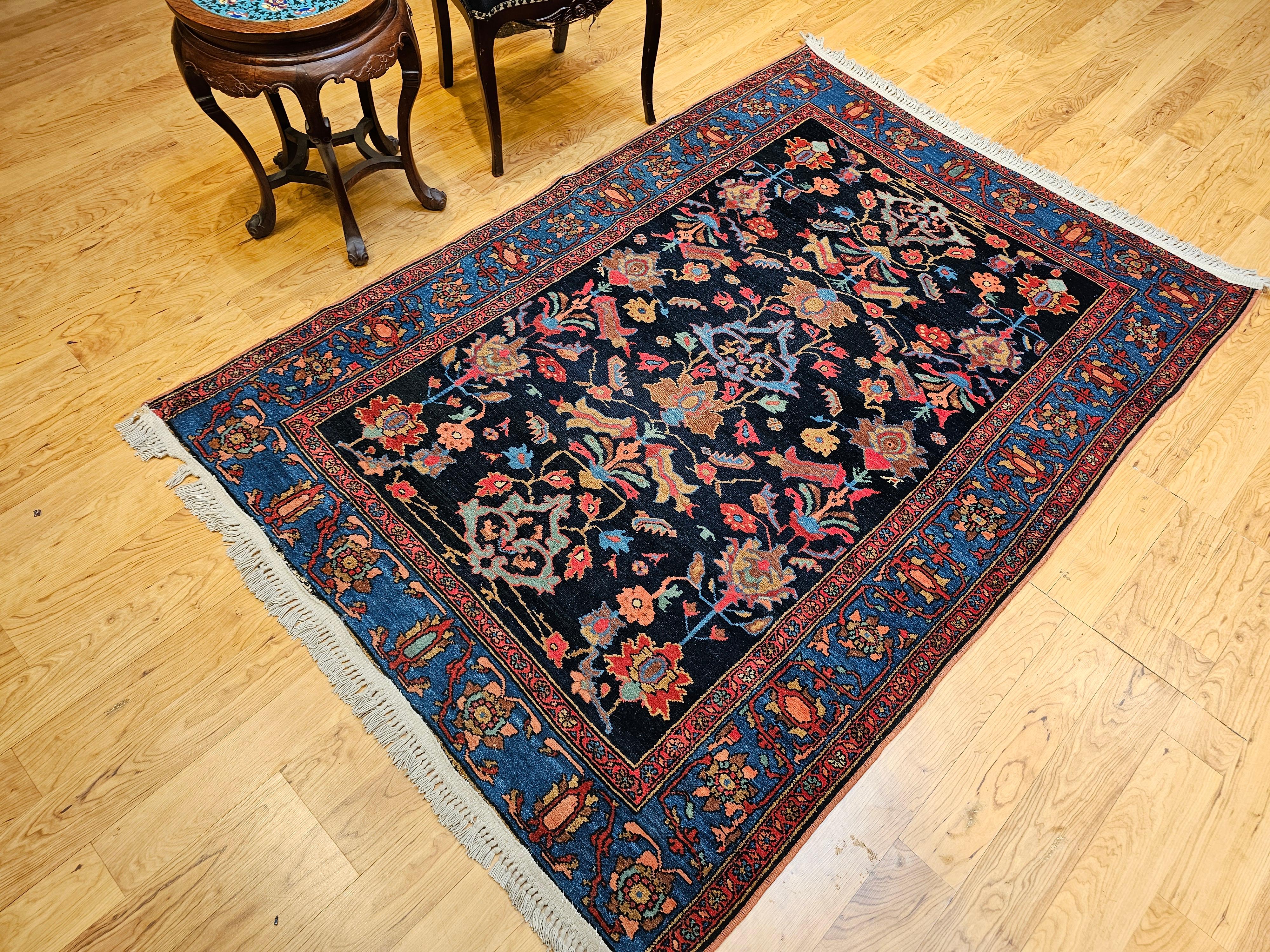 Vintage Persian Malayer in Allover Geometric Pattern in Navy Blue, Blue, Green For Sale 10