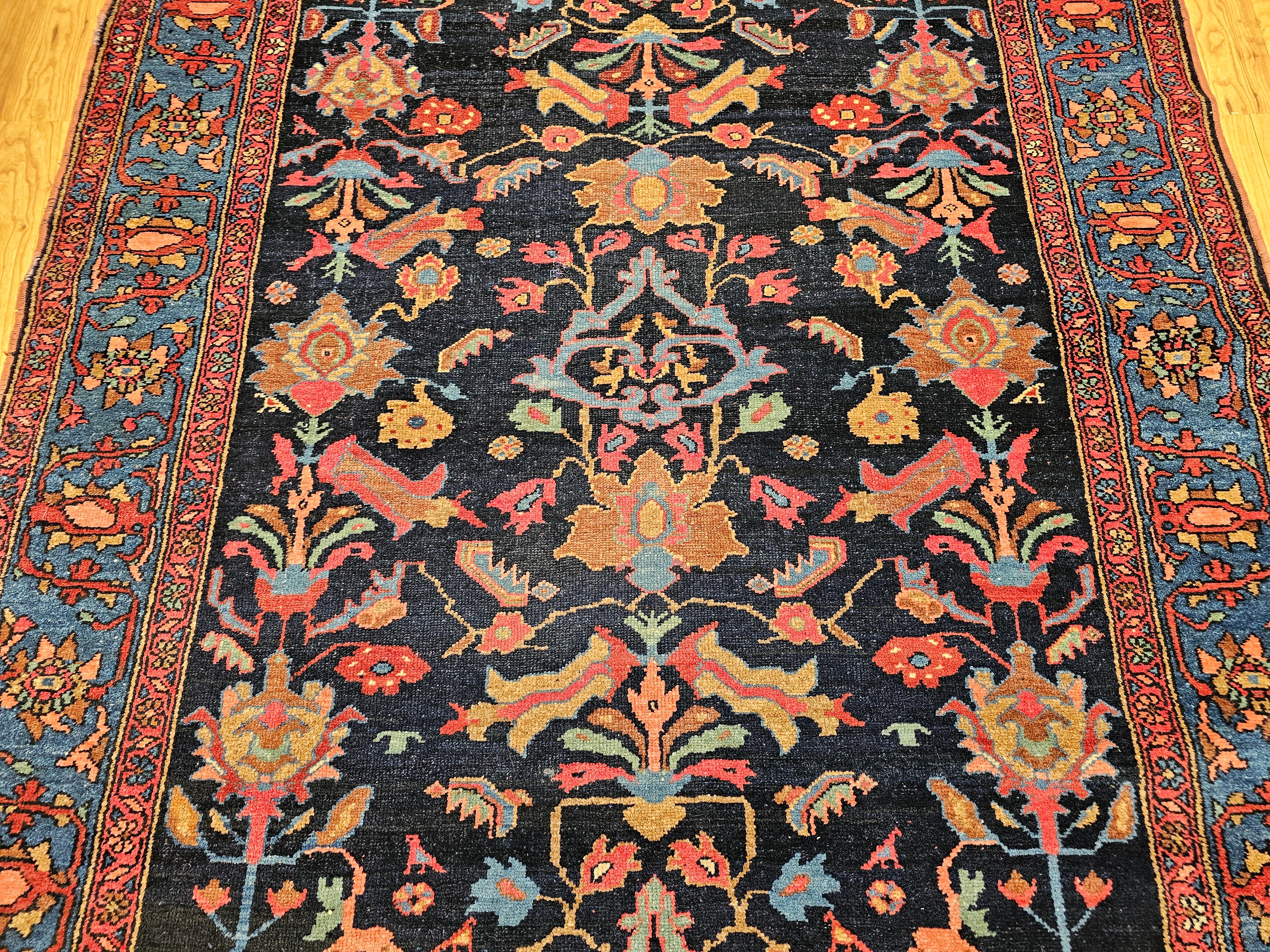 Vintage Persian Malayer in Allover Geometric Pattern in Navy Blue, Blue, Green In Good Condition For Sale In Barrington, IL
