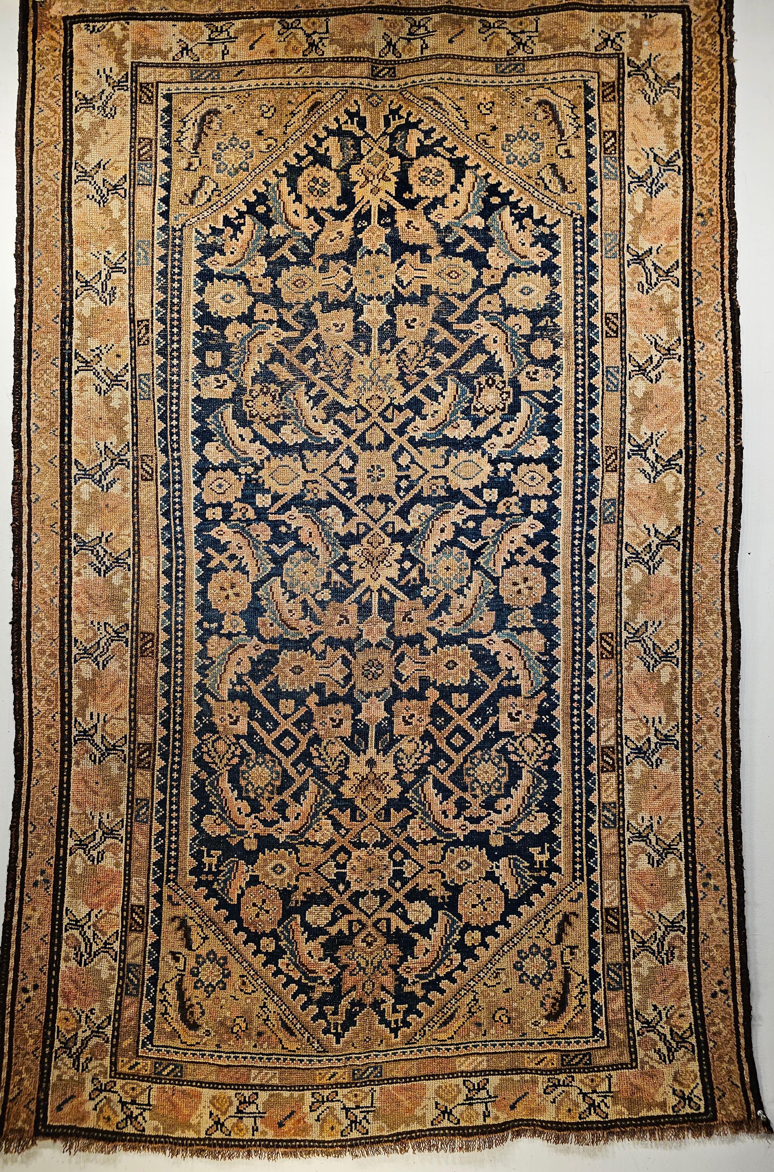 Vintage Persian Malayer Area Rug in Allover Design in Navy Blue, Brown, Ivory For Sale 10