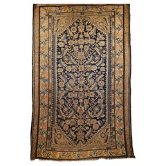 Vintage Persian Malayer Area Rug in Allover Design in Navy Blue, Brown, Ivory