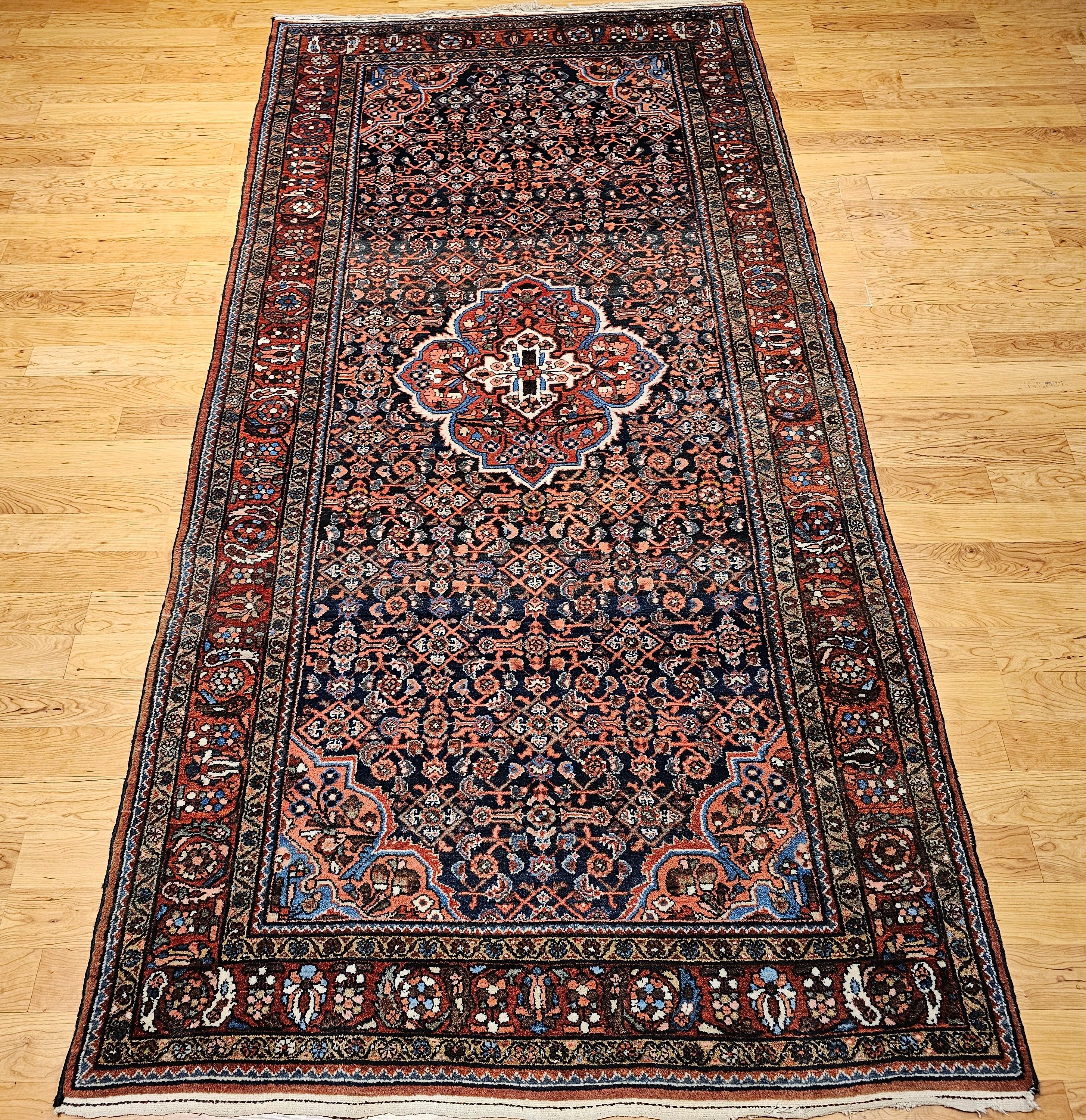 Vintage Persian Malayer in Allover Pattern in Navy Blue, Brick Red, Blue, Pink For Sale 4