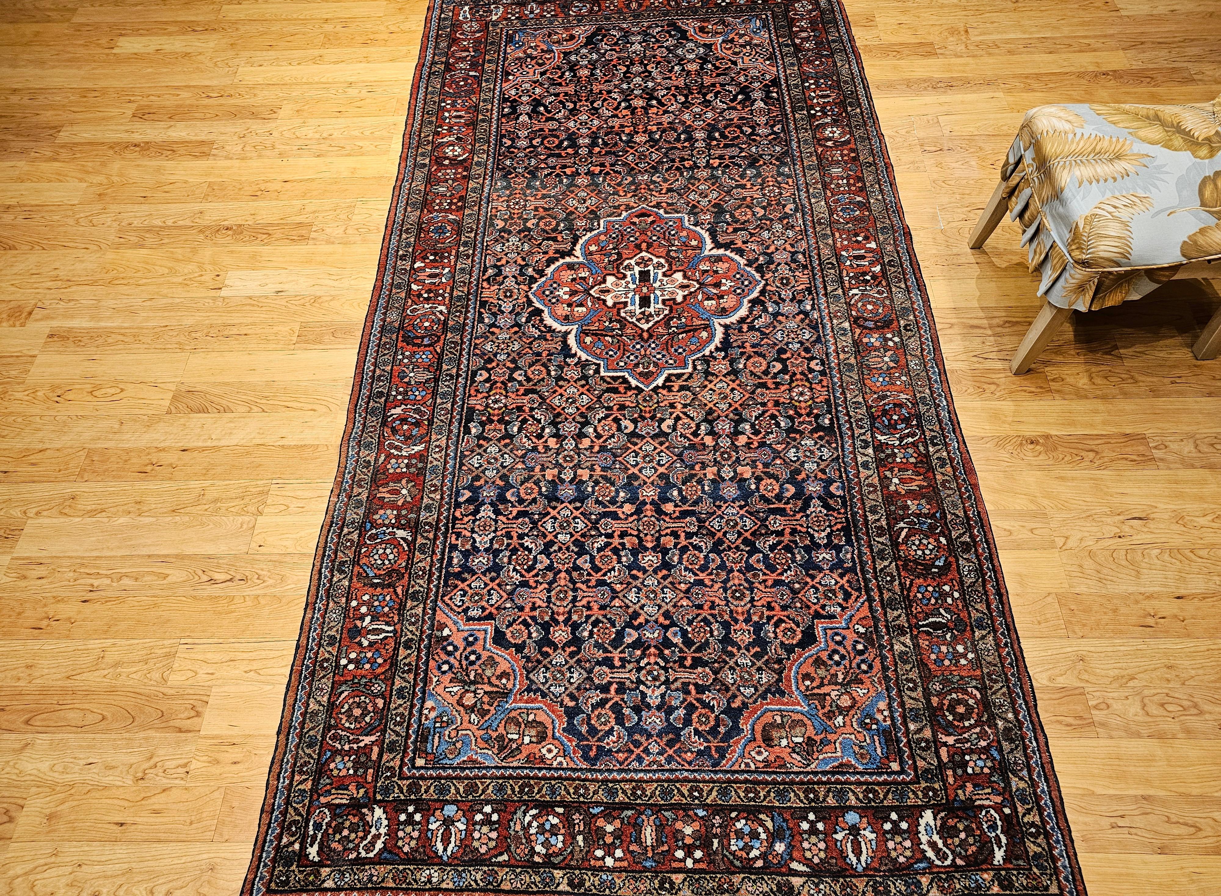 Vintage Persian Malayer in Allover Pattern in Navy Blue, Brick Red, Blue, Pink For Sale 9