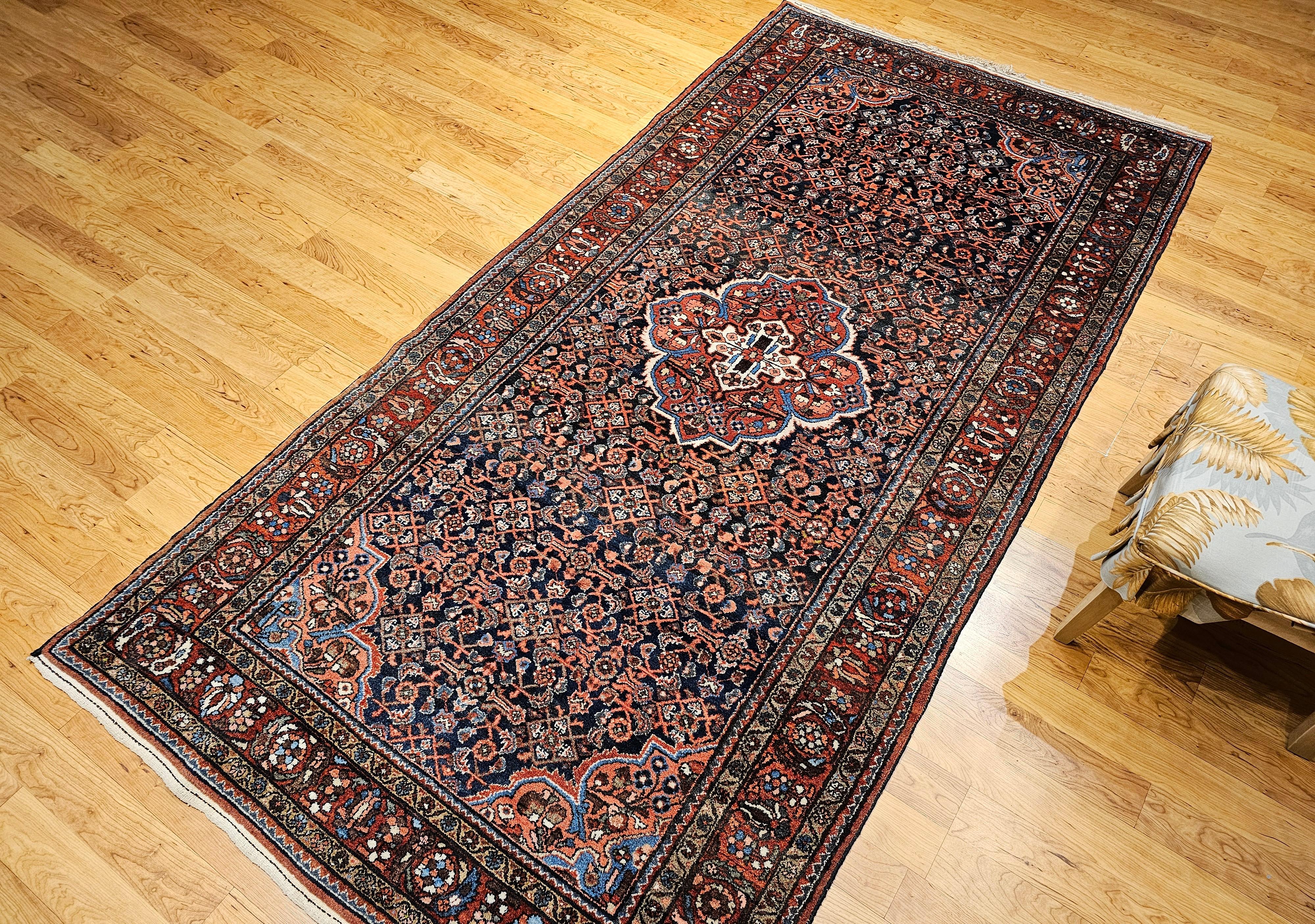 Vintage Persian Malayer in Allover Pattern in Navy Blue, Brick Red, Blue, Pink For Sale 10