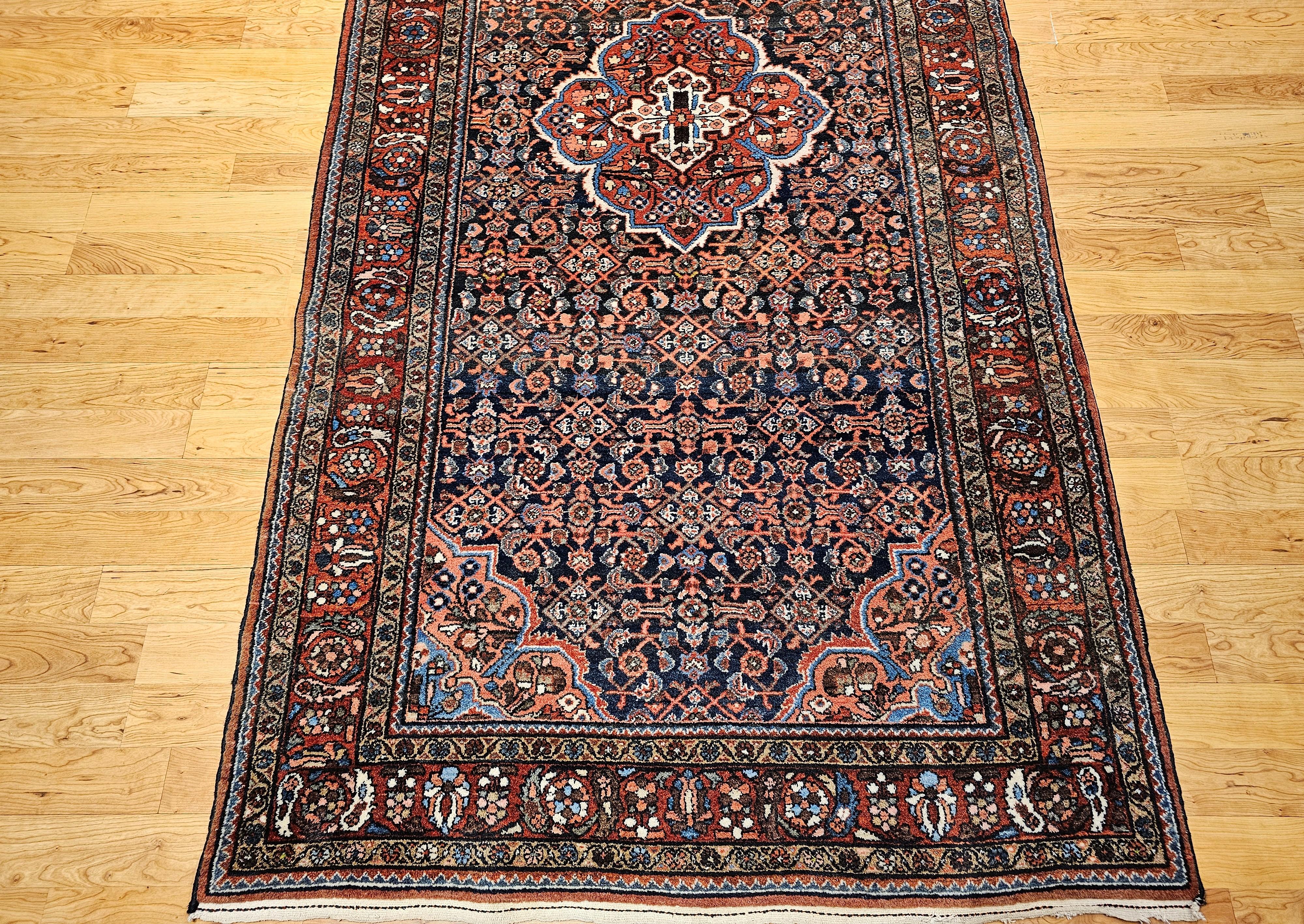 Vintage Persian Malayer in Allover Pattern in Navy Blue, Brick Red, Blue, Pink For Sale 7