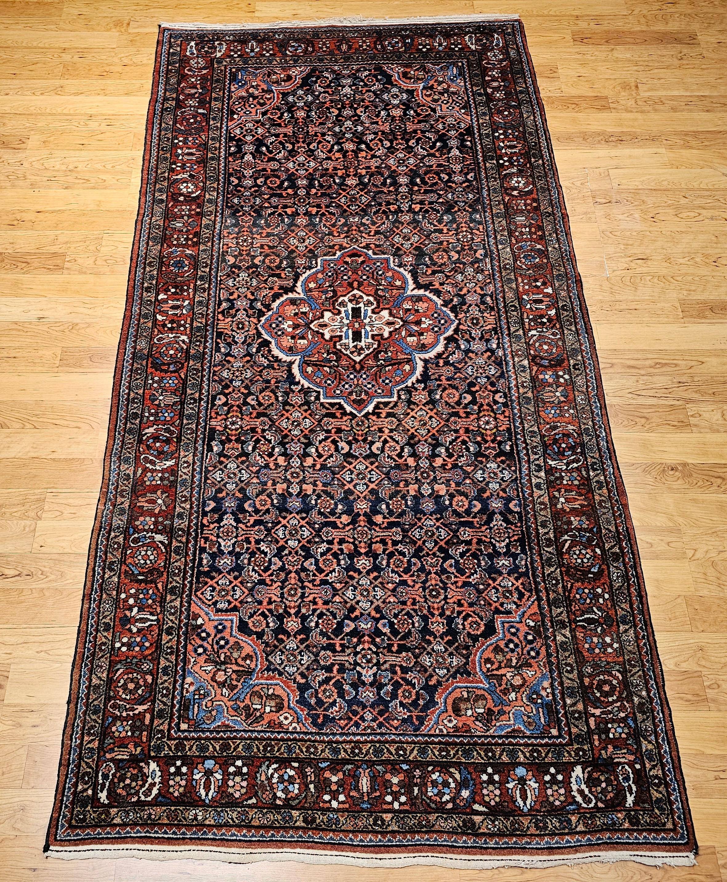 Vintage Persian Malayer in Allover Pattern in Navy Blue, Brick Red, Blue, Pink For Sale 14