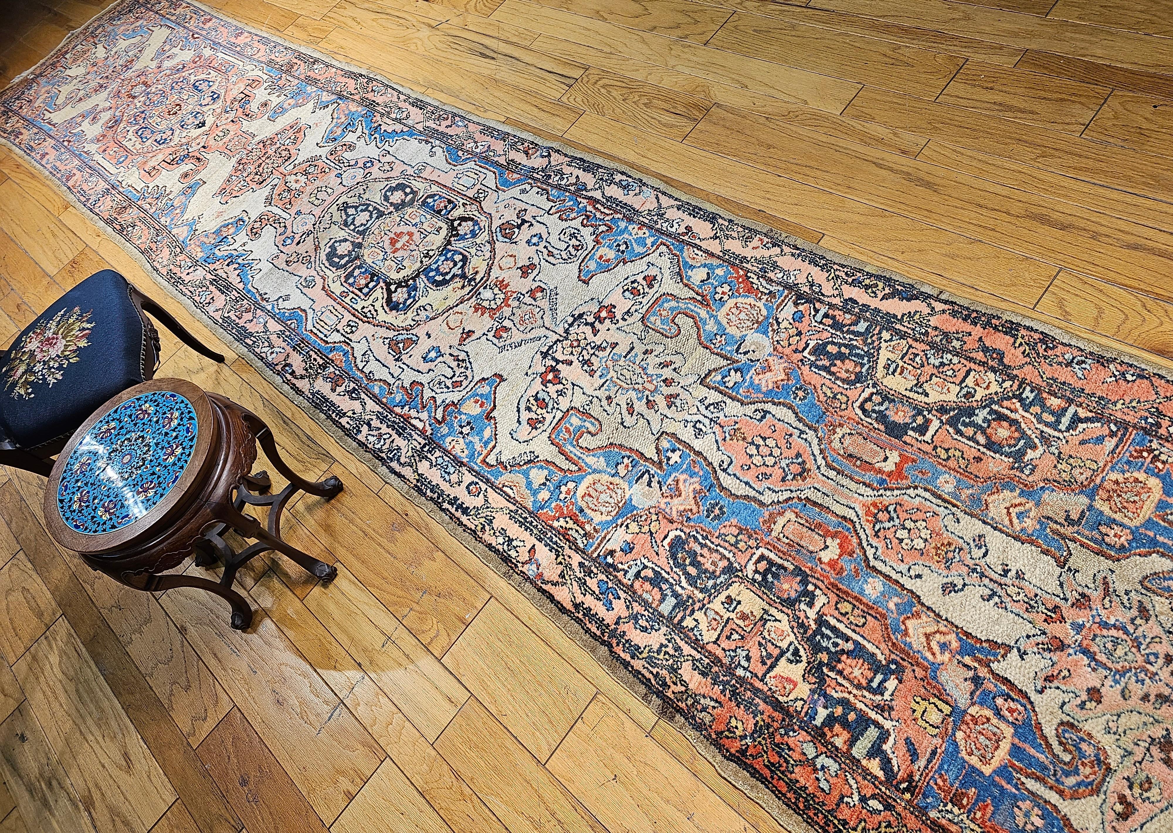 Vintage Persian Malayer Long Runner in Camelhair, Blue, Rust, Navy, Pink For Sale 6