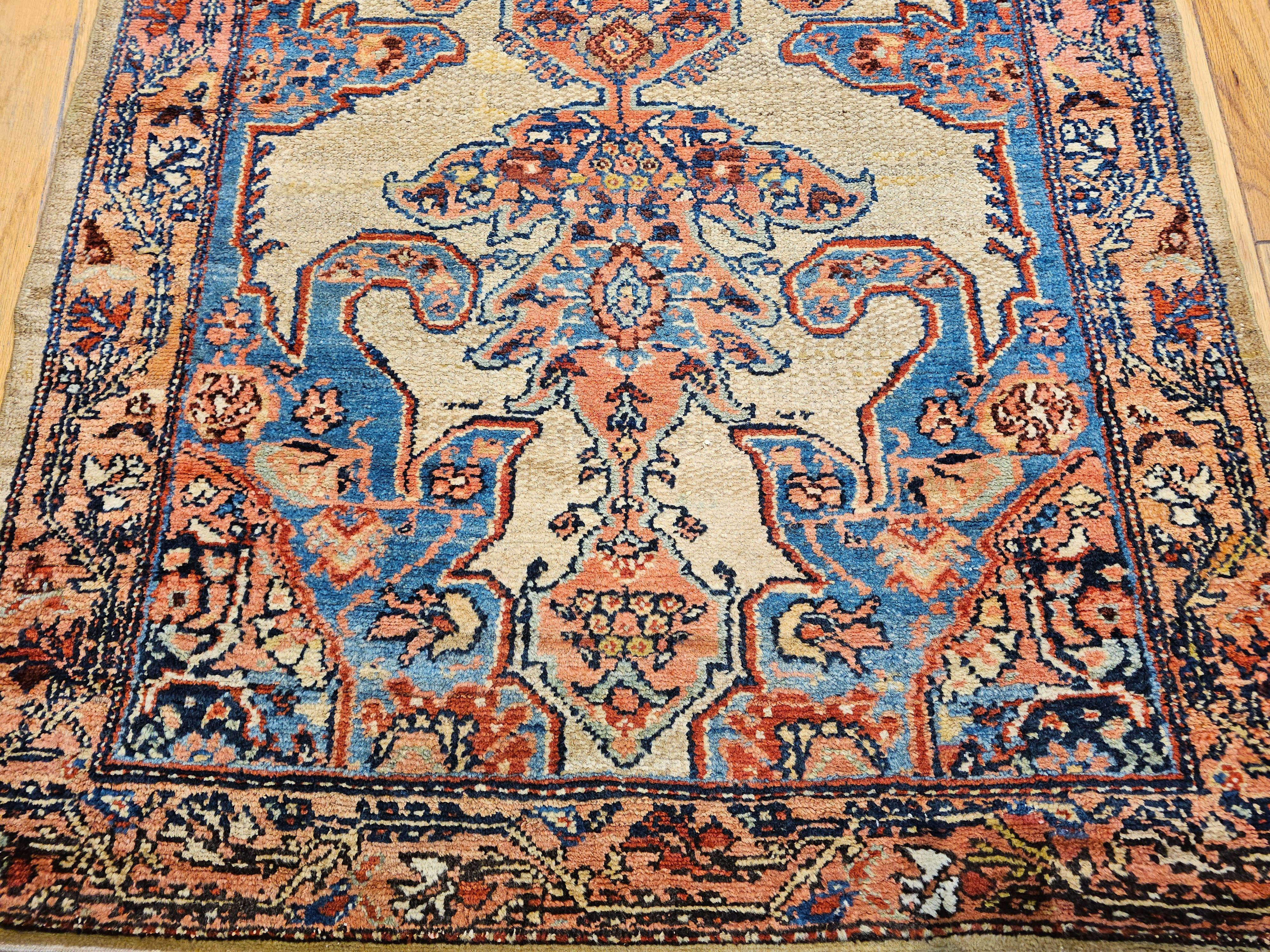 Vegetable Dyed Vintage Persian Malayer Long Runner in Camelhair, Blue, Rust, Navy, Pink For Sale