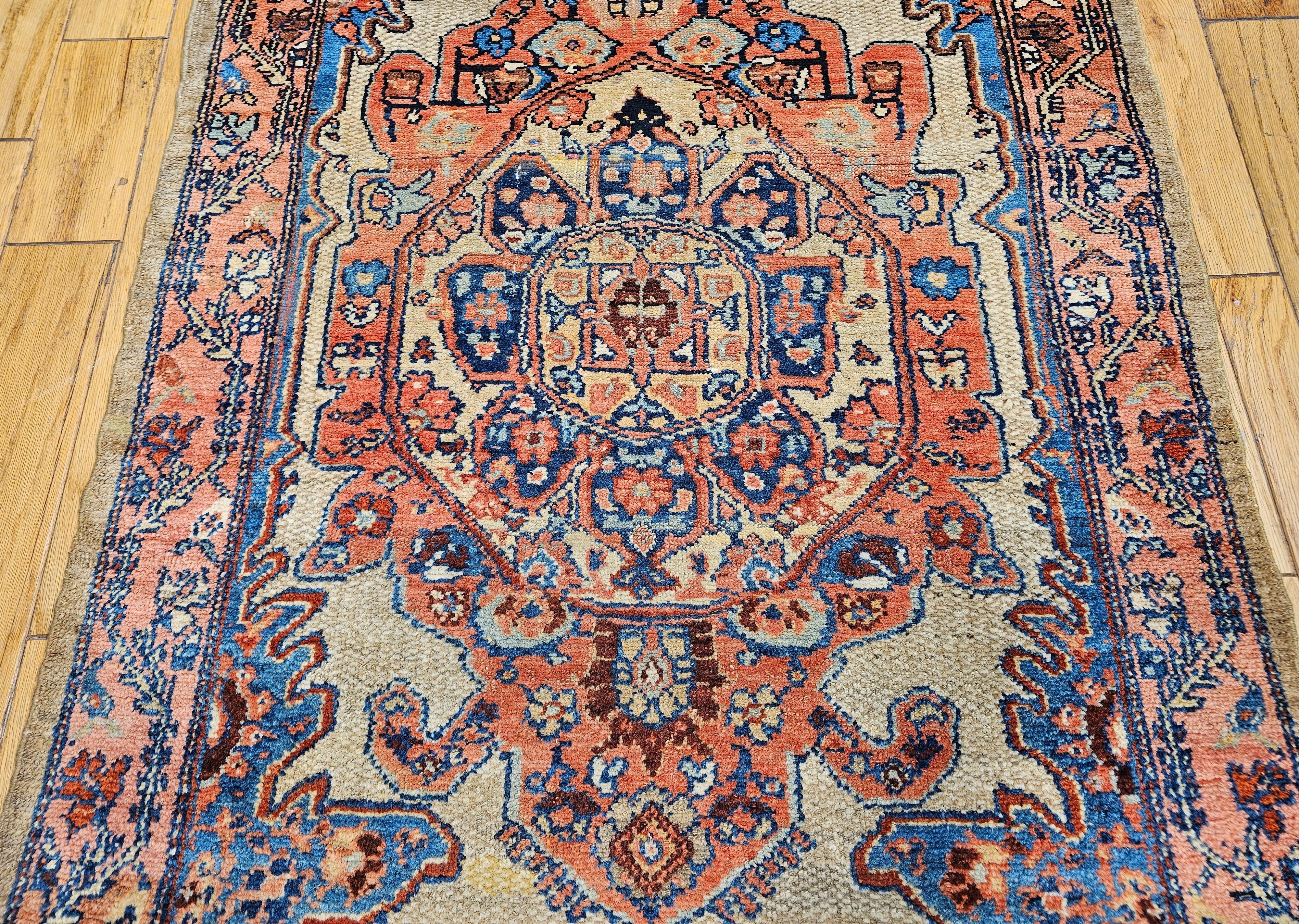 Vintage Persian Malayer Long Runner in Camelhair, Blue, Rust, Navy, Pink In Good Condition For Sale In Barrington, IL