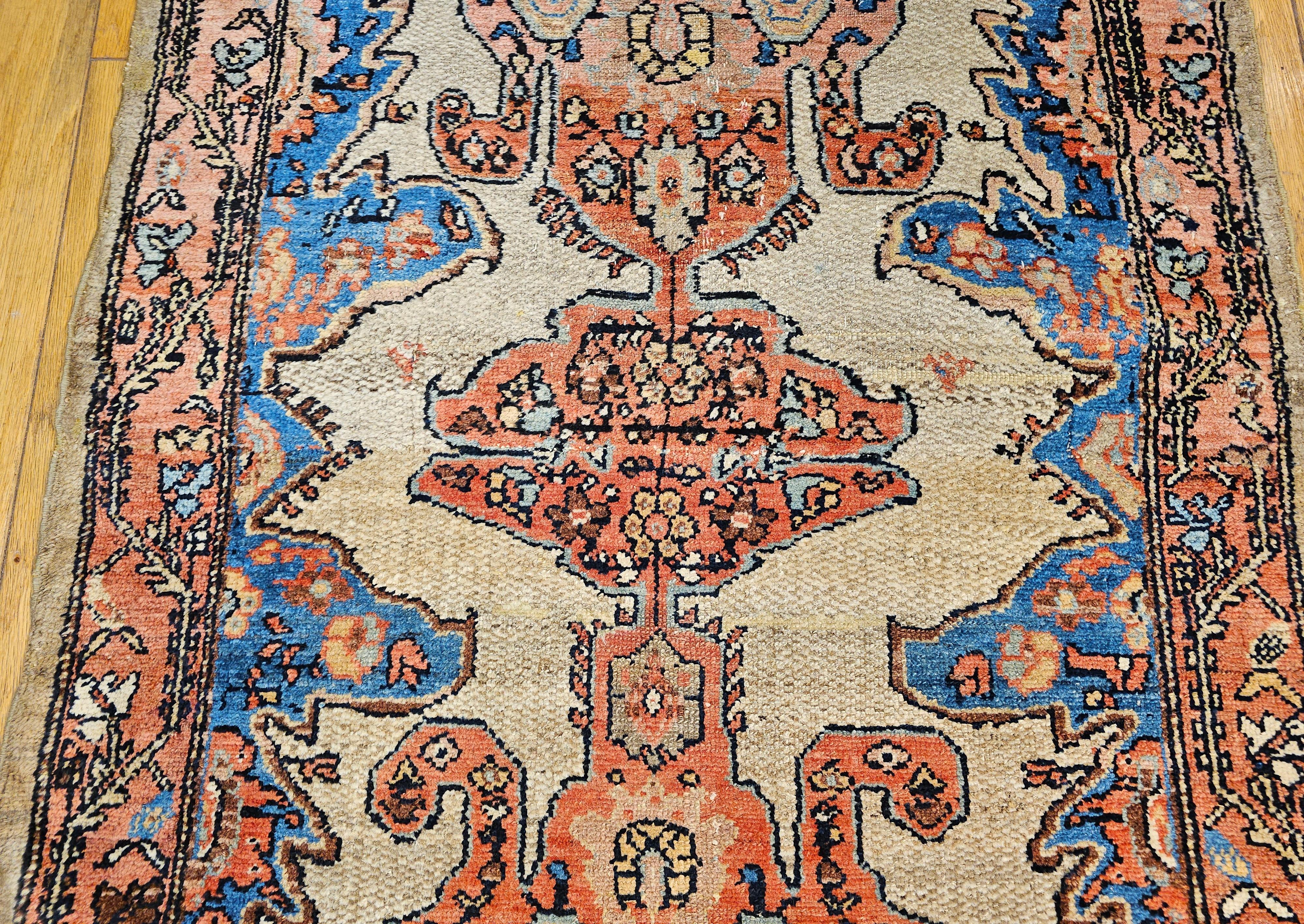 20th Century Vintage Persian Malayer Long Runner in Camelhair, Blue, Rust, Navy, Pink For Sale