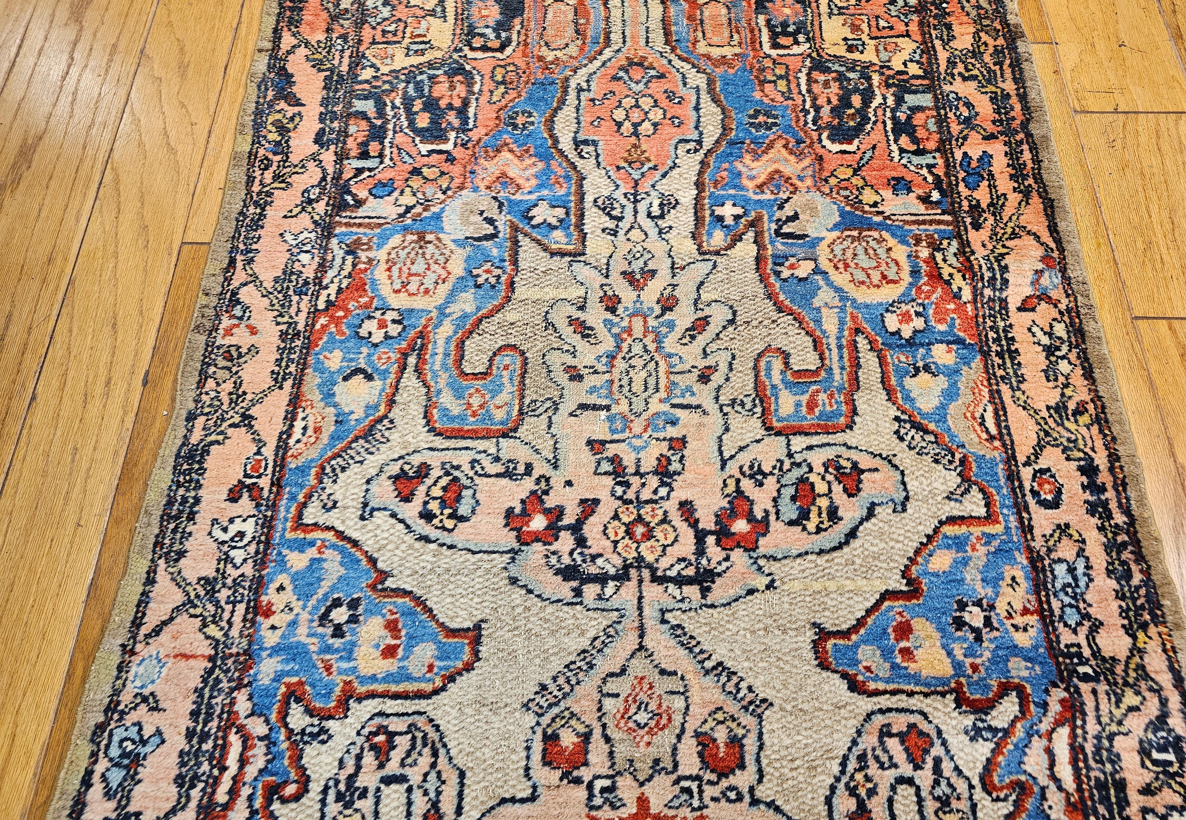 Vintage Persian Malayer Long Runner in Camelhair, Blue, Rust, Navy, Pink For Sale 1