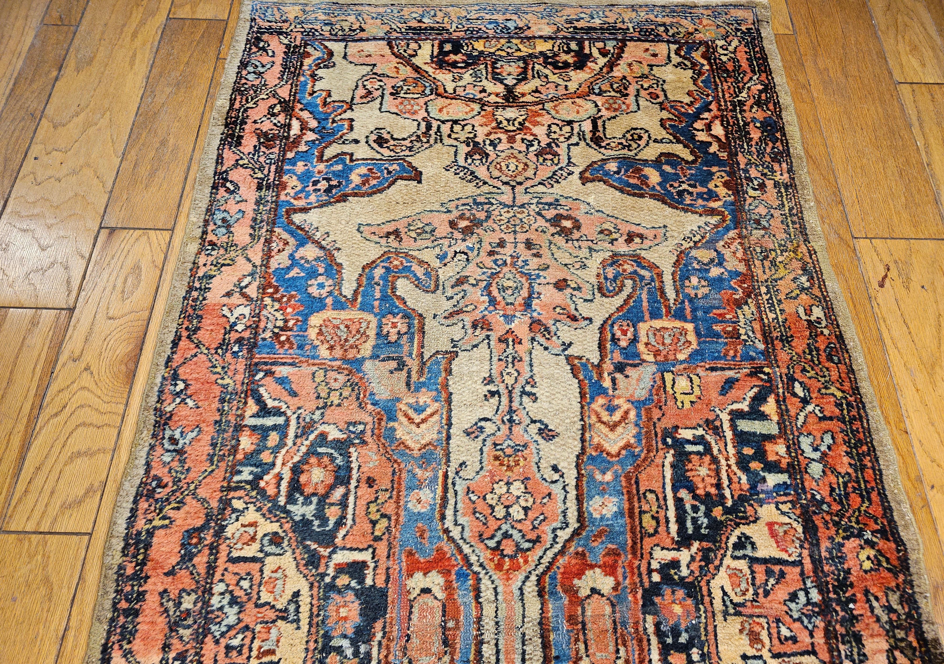 Vintage Persian Malayer Long Runner in Camelhair, Blue, Rust, Navy, Pink For Sale 2