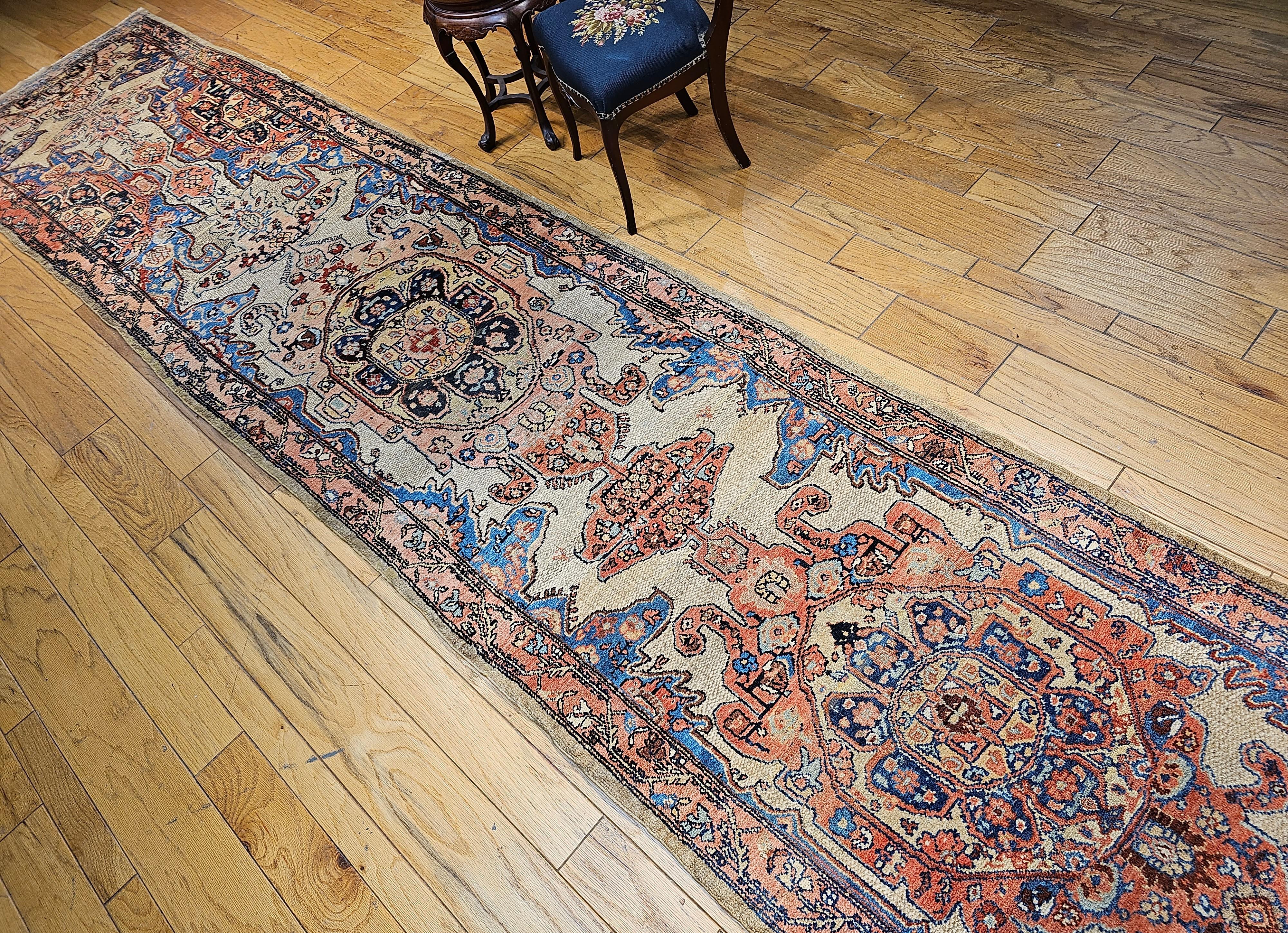 Vintage Persian Malayer Long Runner in Camelhair, Blue, Rust, Navy, Pink For Sale 3