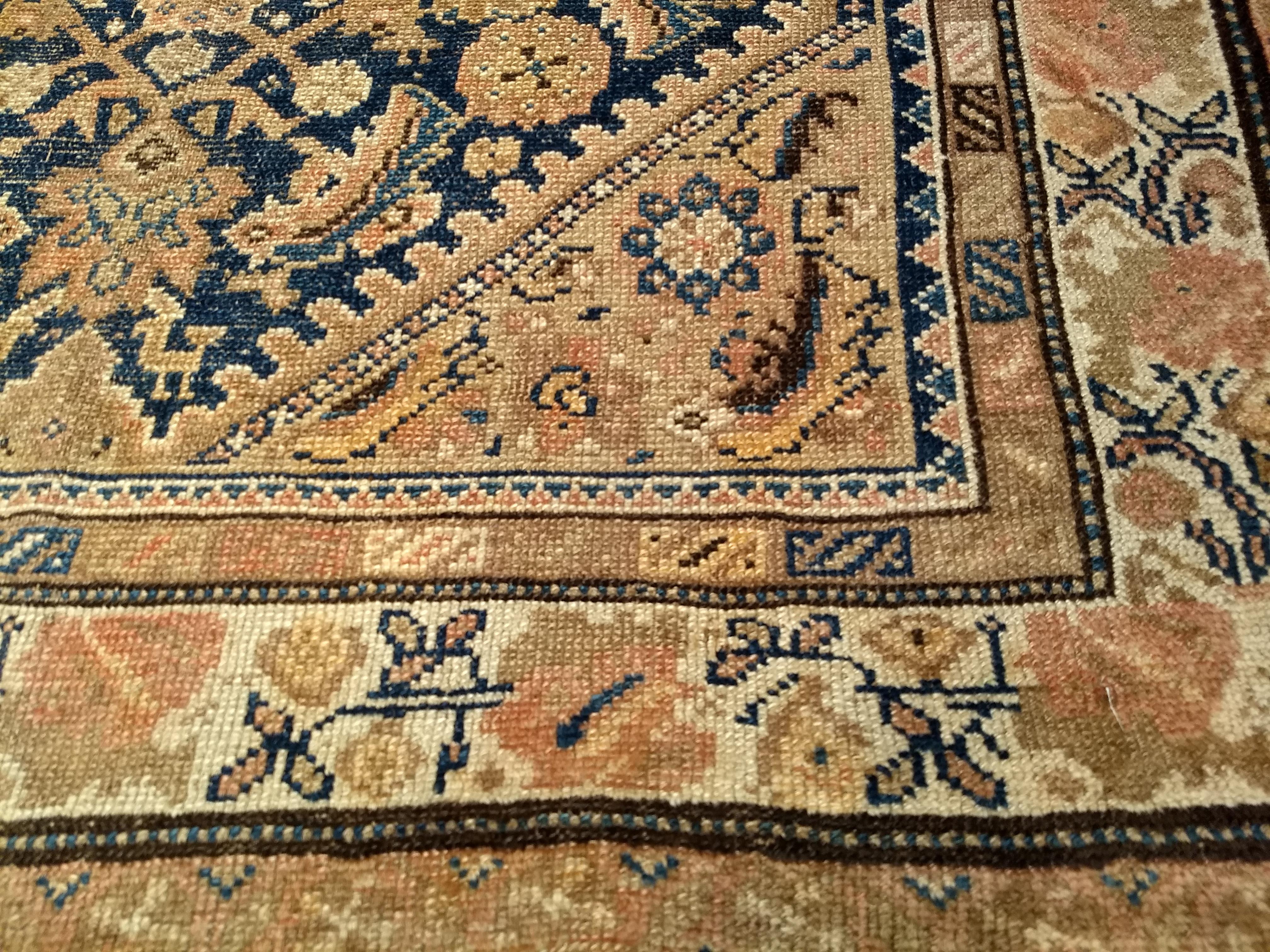 Vintage Persian Malayer Area Rug in Allover Design in Navy Blue, Brown, Ivory For Sale 4
