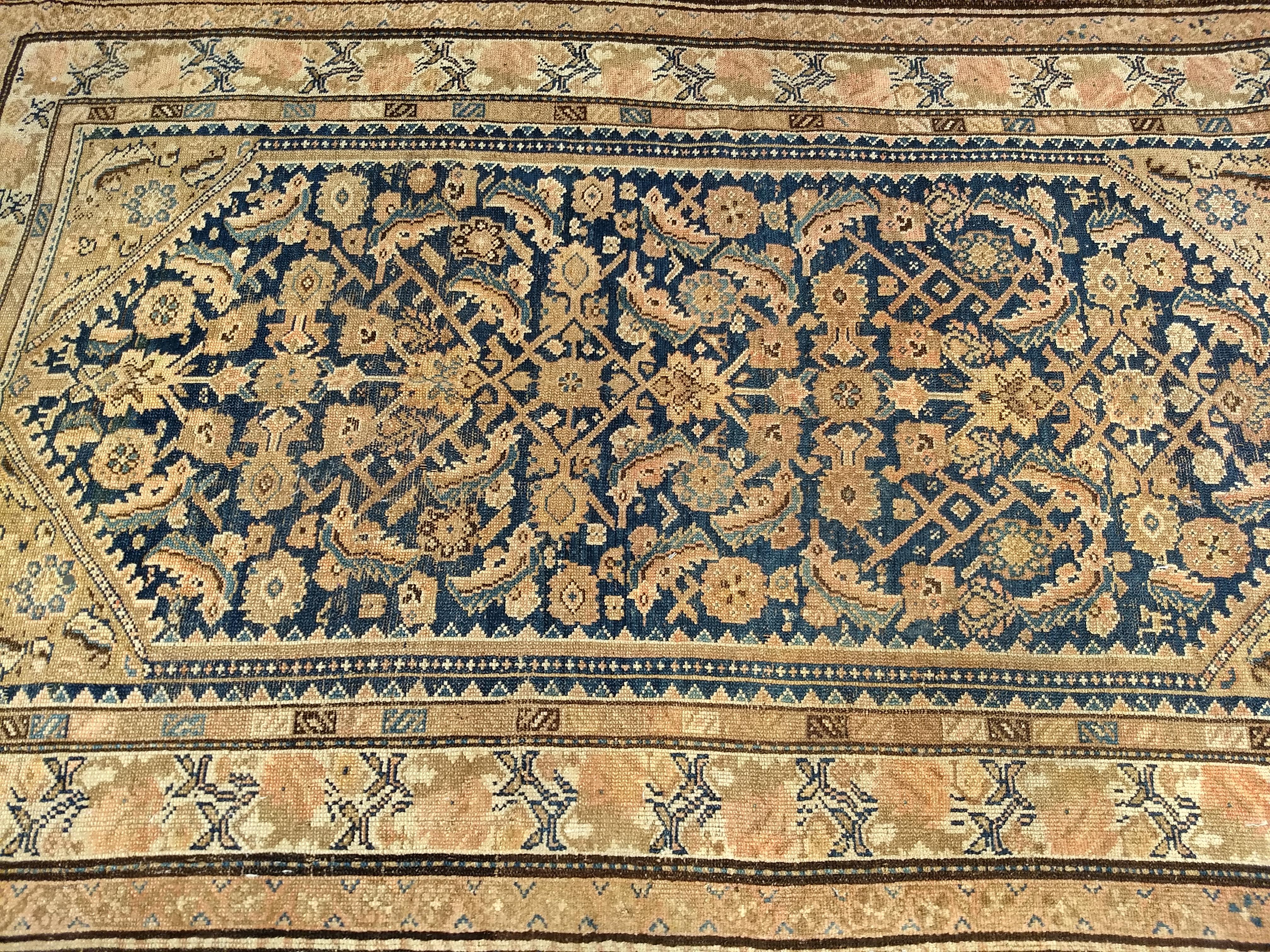 Vintage Persian Malayer Area Rug in Allover Design in Navy Blue, Brown, Ivory For Sale 9