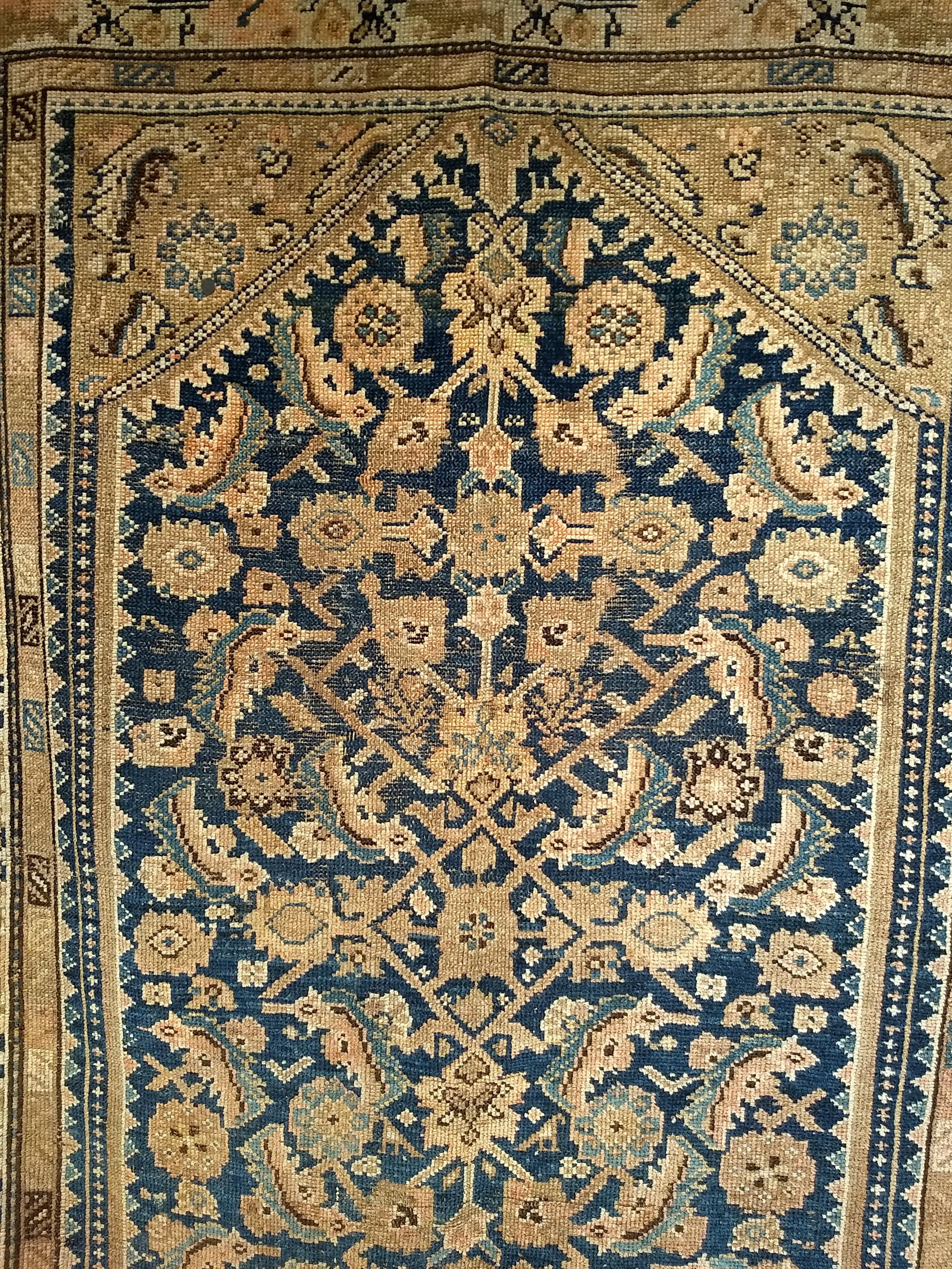 20th Century Vintage Persian Malayer Area Rug in Allover Design in Navy Blue, Brown, Ivory For Sale