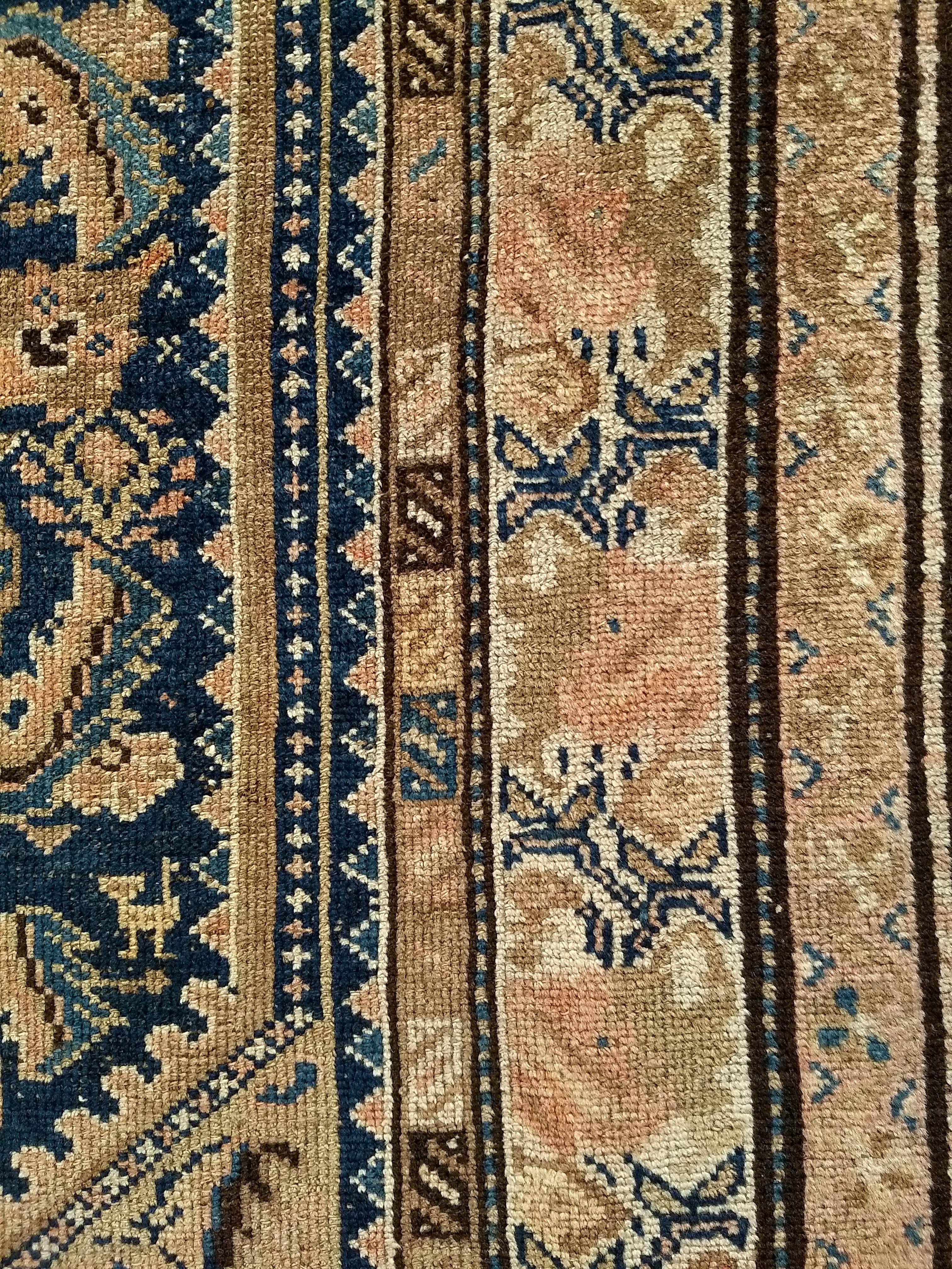 Vintage Persian Malayer Area Rug in Allover Design in Navy Blue, Brown, Ivory For Sale 1