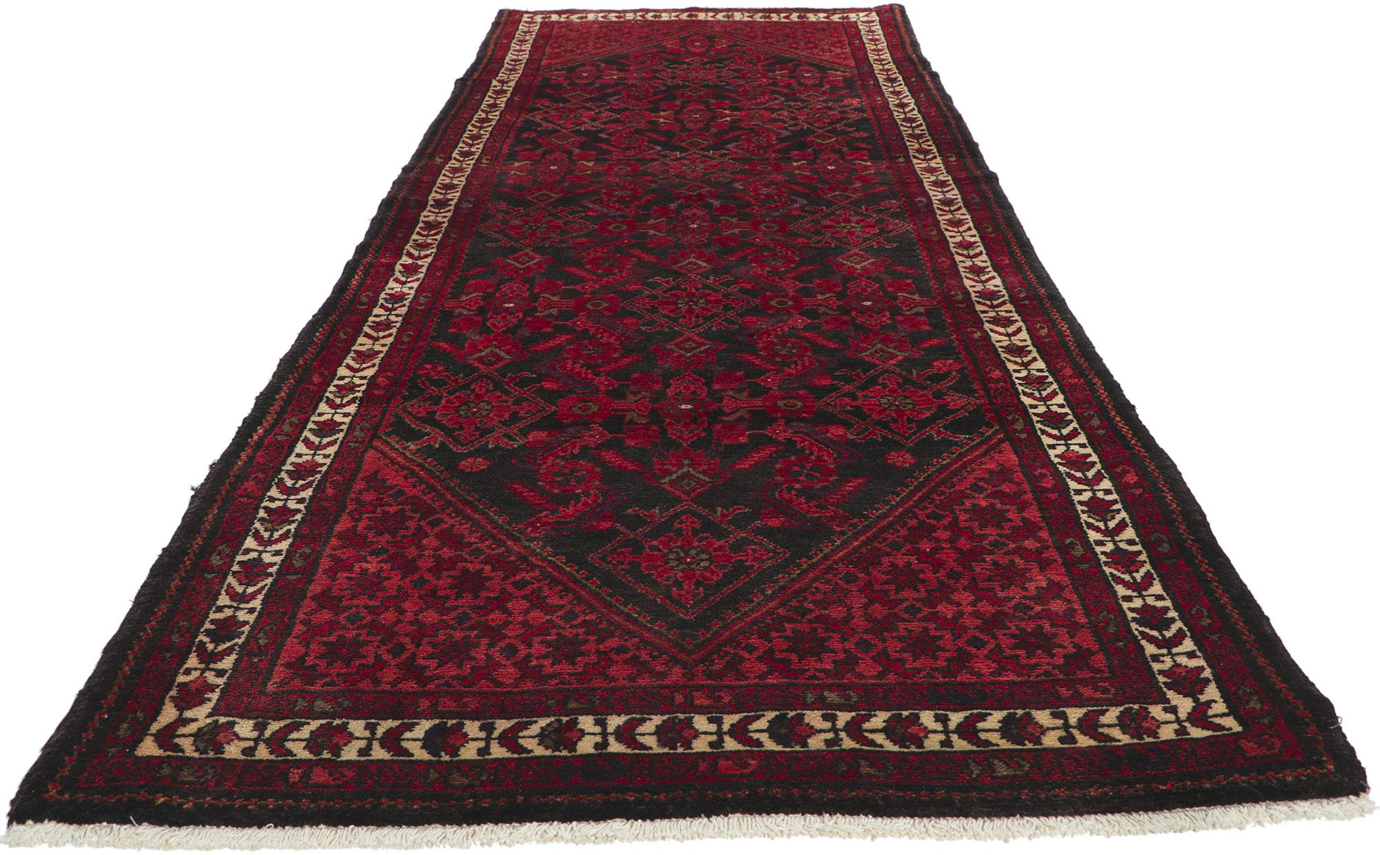 Hand-Knotted Vintage Persian Malayer Rug, Beguiling Charm Meets Dark & Moody For Sale