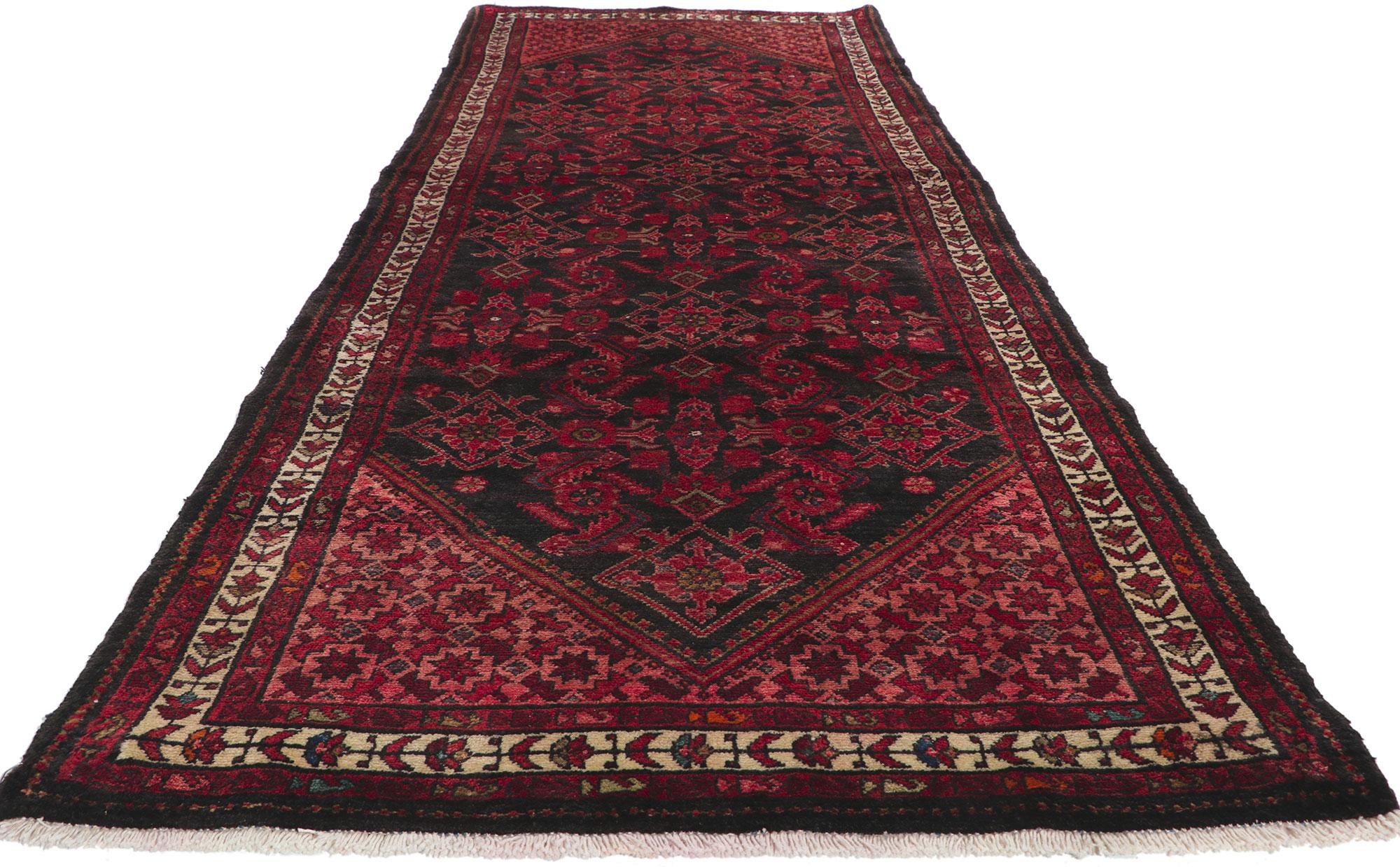 Vintage Persian Malayer Rug, Beguiling Charm Meets Dark & Moody In Distressed Condition For Sale In Dallas, TX