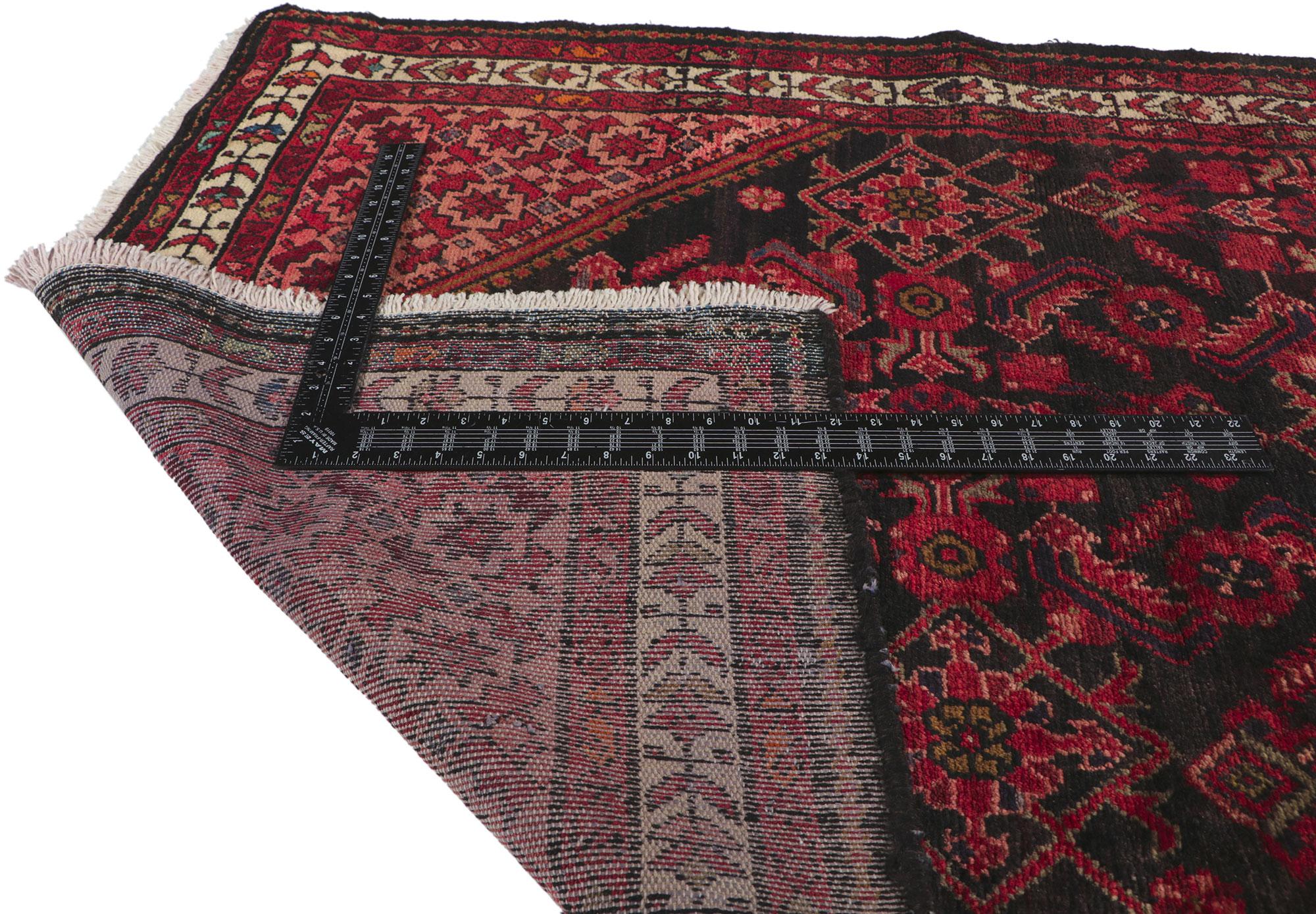 20th Century Vintage Persian Malayer Rug, Beguiling Charm Meets Dark & Moody For Sale